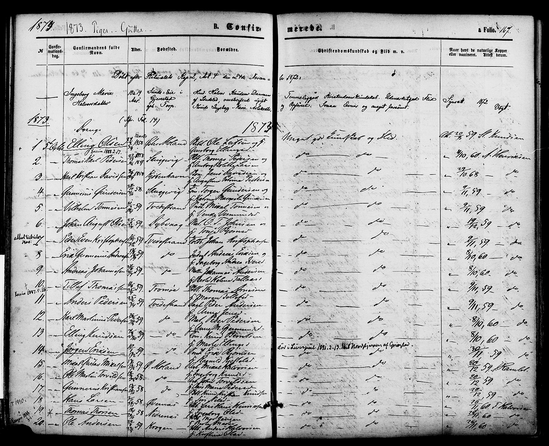 Holt sokneprestkontor, AV/SAK-1111-0021/F/Fa/L0010: Parish register (official) no. A 10, 1872-1885, p. 167