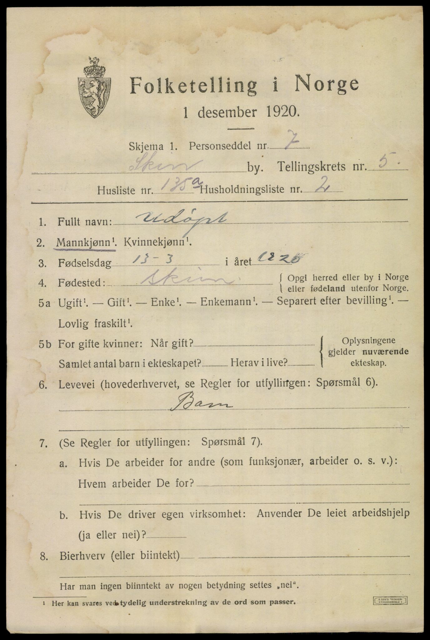 SAKO, 1920 census for Skien, 1920, p. 21804
