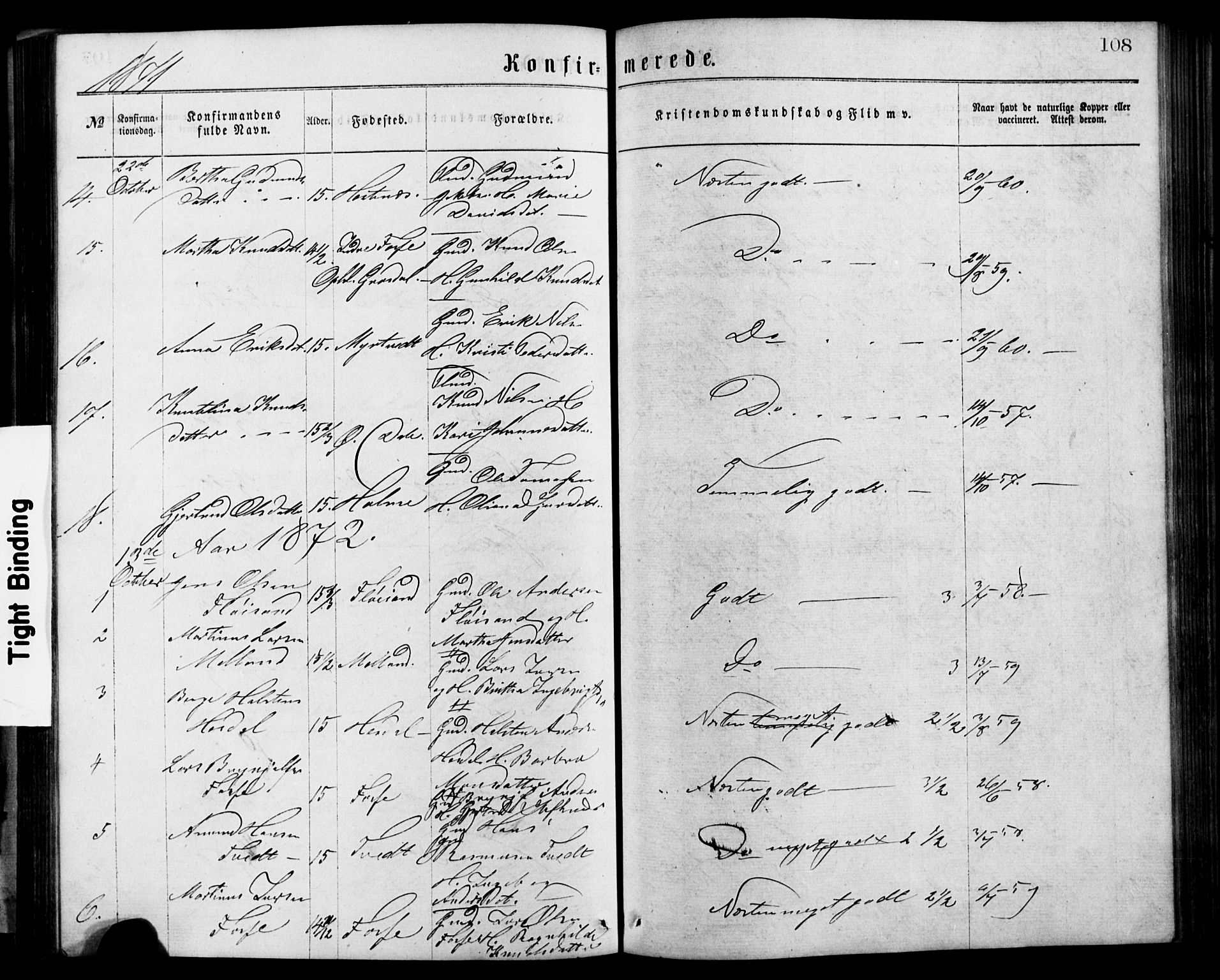 Alversund Sokneprestembete, SAB/A-73901/H/Ha/Hab: Parish register (copy) no. C 2, 1867-1880, p. 108