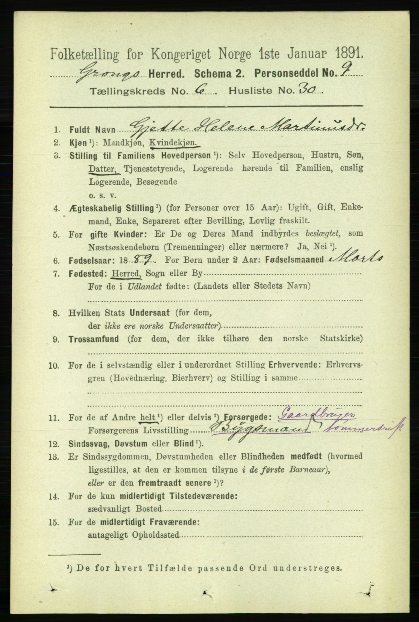 RA, 1891 census for 1742 Grong, 1891, p. 2537