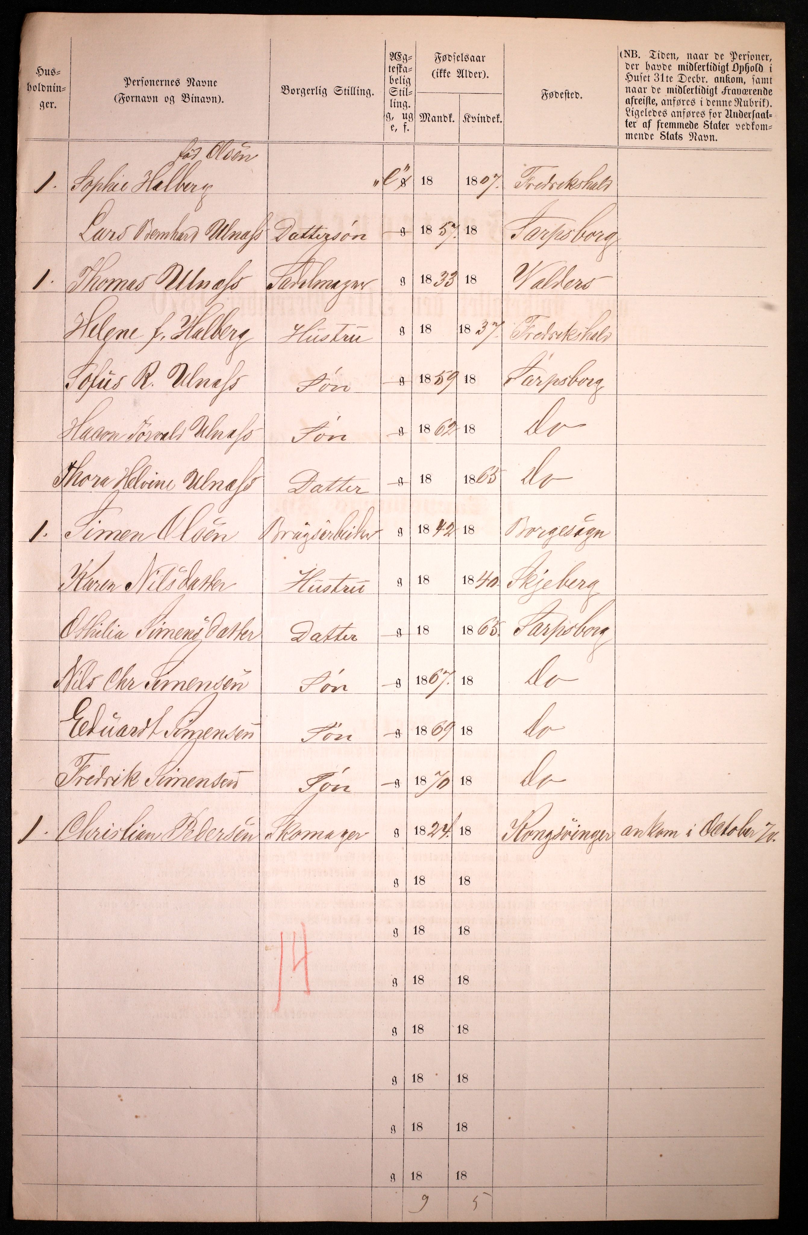 RA, 1870 census for 0102 Sarpsborg, 1870, p. 310