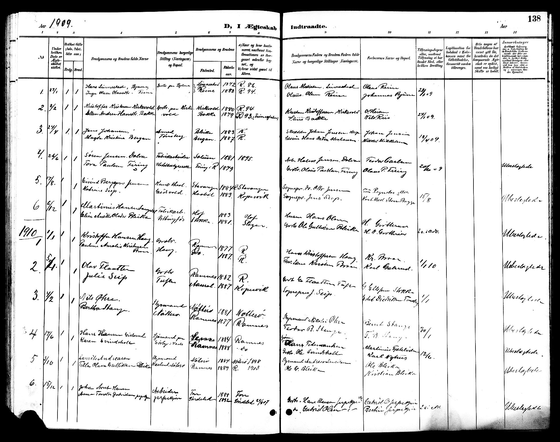 Ramnes kirkebøker, AV/SAKO-A-314/G/Ga/L0004: Parish register (copy) no. I 4, 1896-1911, p. 138