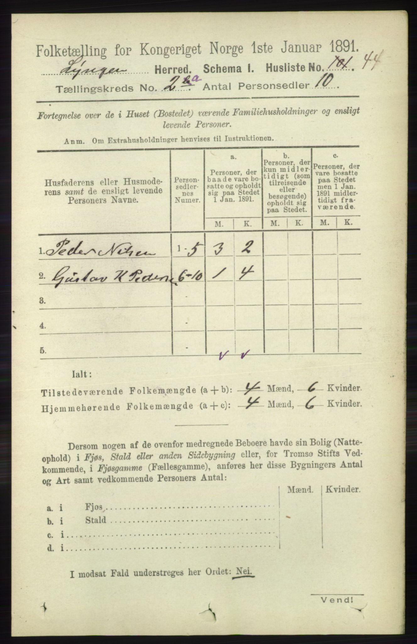 RA, 1891 census for 1938 Lyngen, 1891, p. 1971