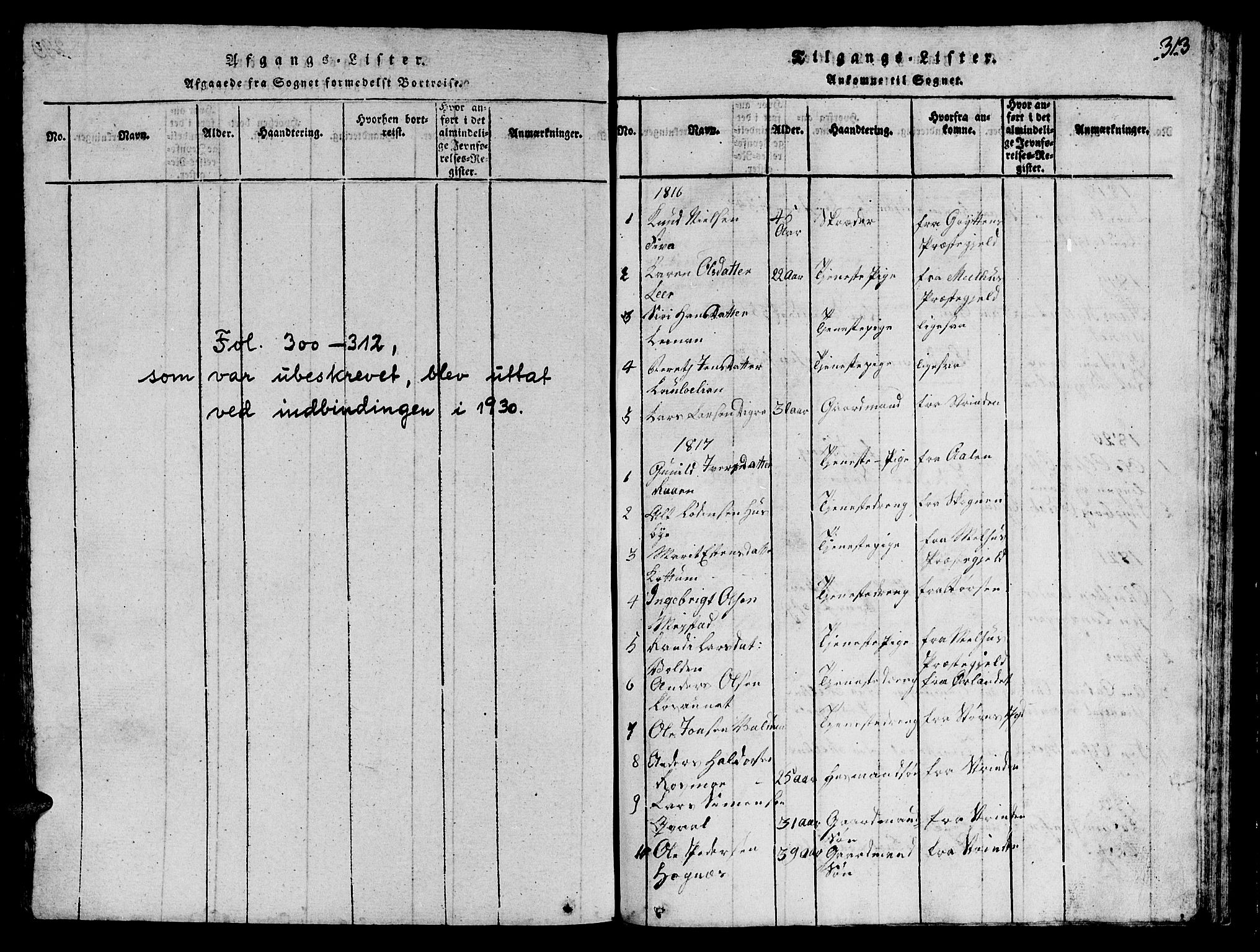 Ministerialprotokoller, klokkerbøker og fødselsregistre - Sør-Trøndelag, SAT/A-1456/612/L0385: Parish register (copy) no. 612C01, 1816-1845, p. 313