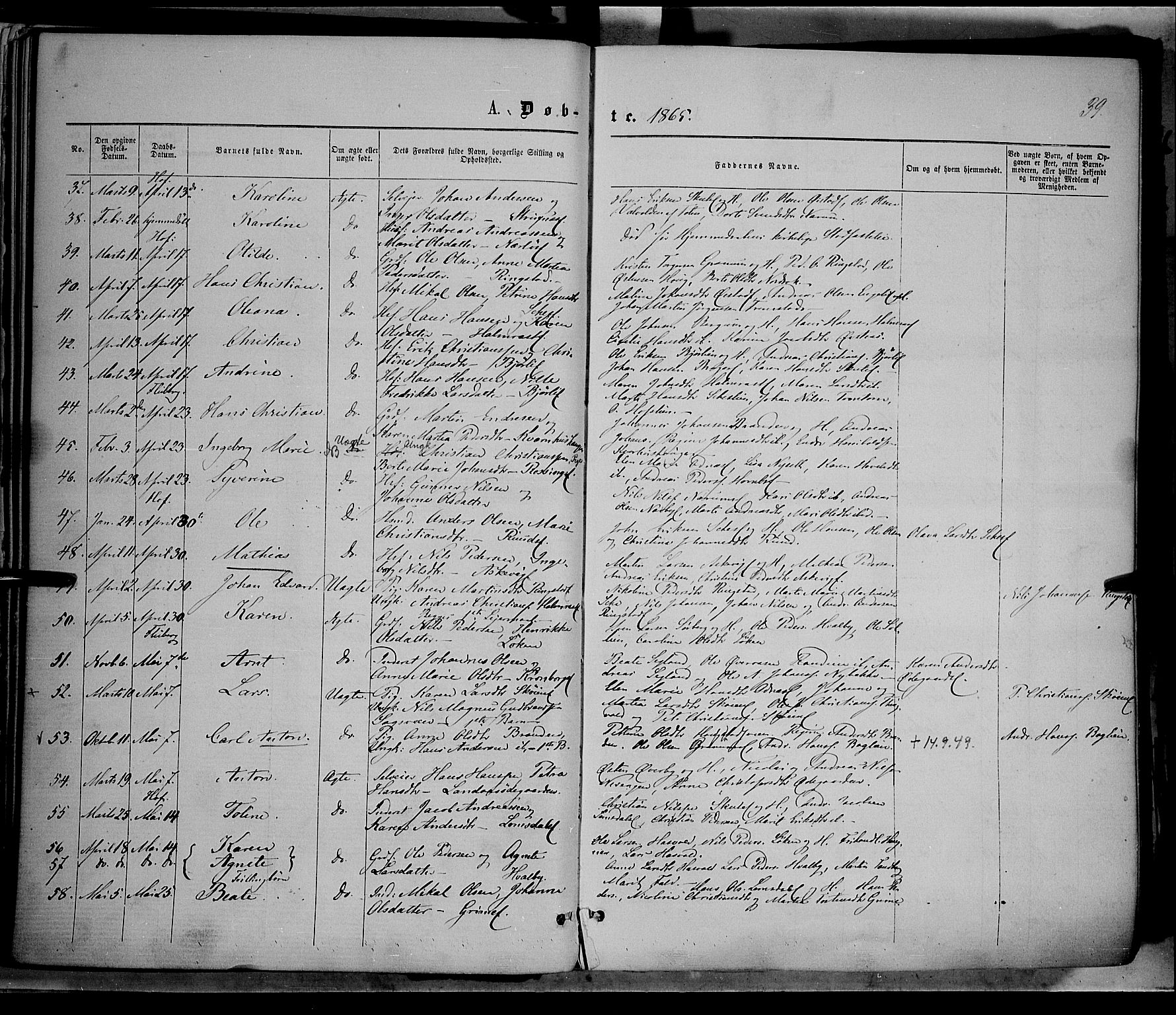 Søndre Land prestekontor, SAH/PREST-122/K/L0001: Parish register (official) no. 1, 1860-1877, p. 39
