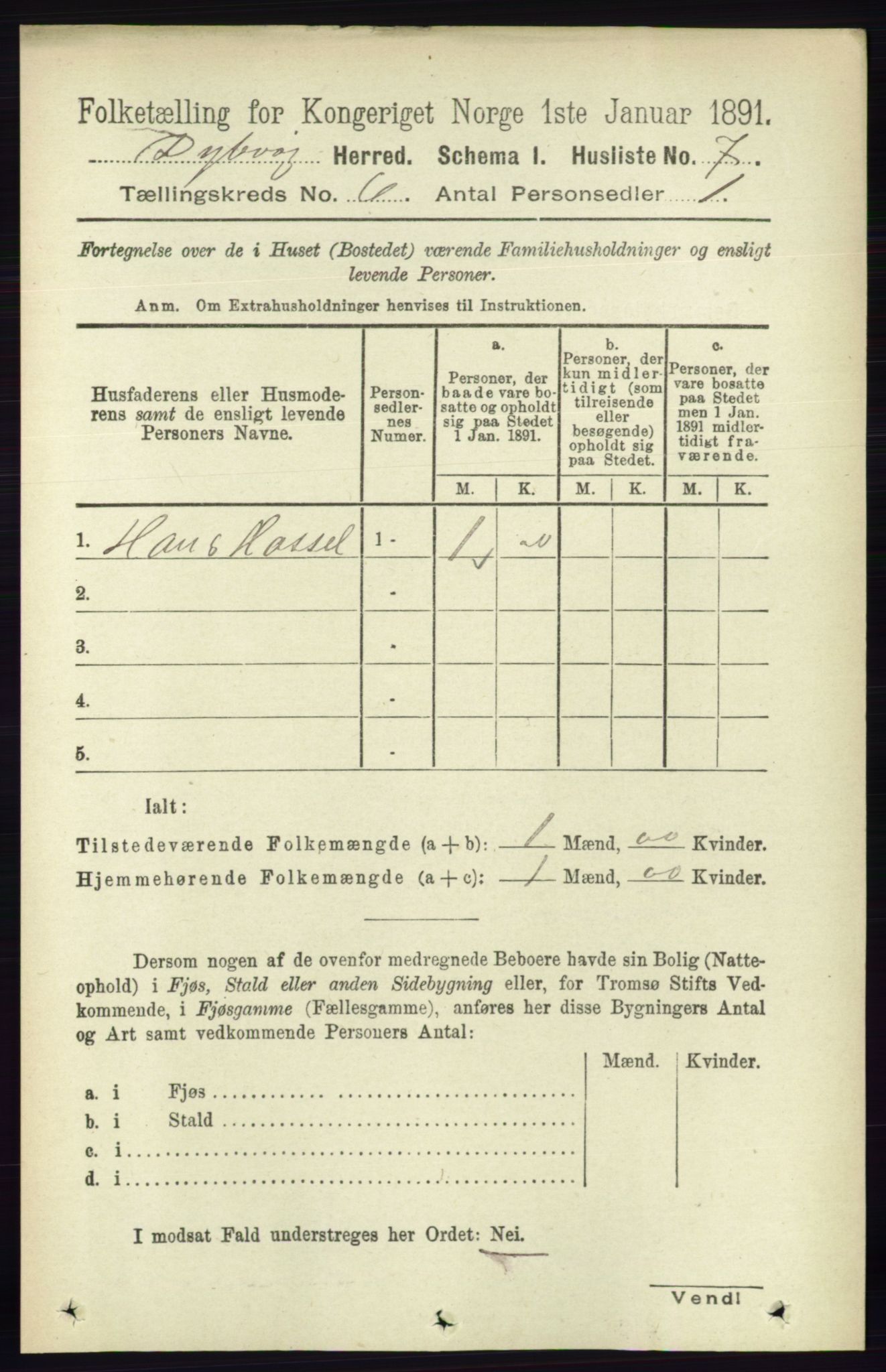 RA, 1891 census for 0915 Dypvåg, 1891, p. 1677