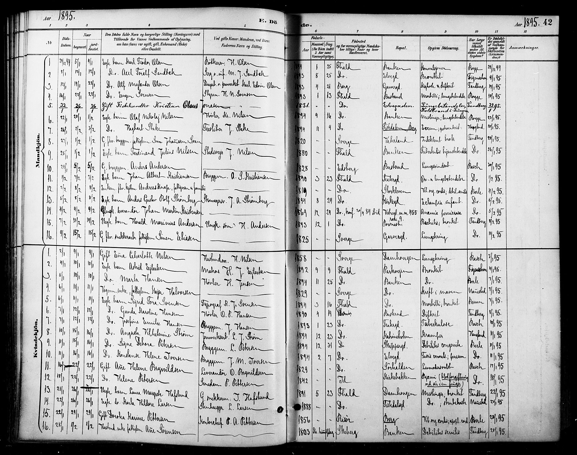 Halden prestekontor Kirkebøker, SAO/A-10909/F/Fa/L0014: Parish register (official) no. I 14, 1890-1906, p. 42
