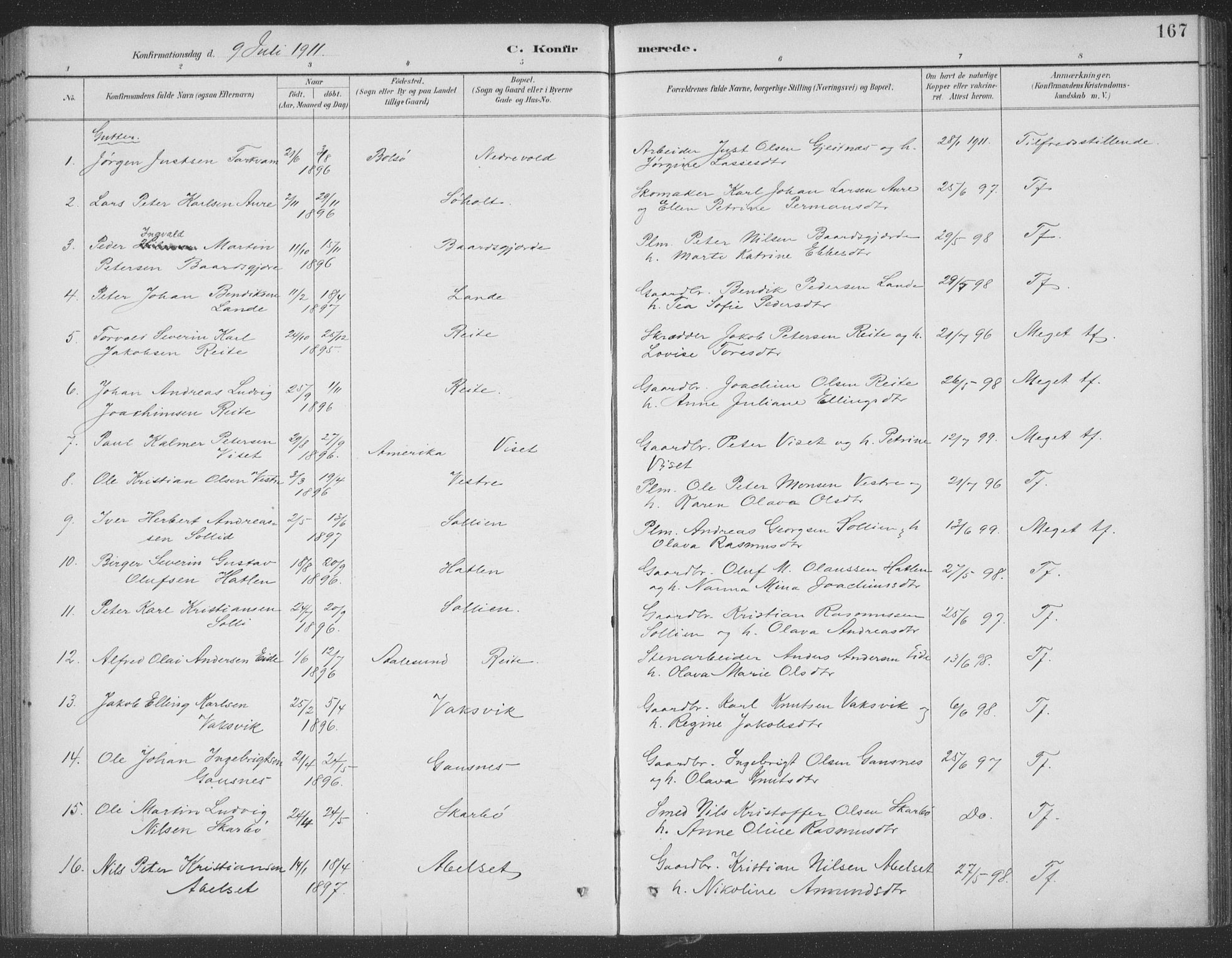 Ministerialprotokoller, klokkerbøker og fødselsregistre - Møre og Romsdal, AV/SAT-A-1454/522/L0316: Parish register (official) no. 522A11, 1890-1911, p. 167