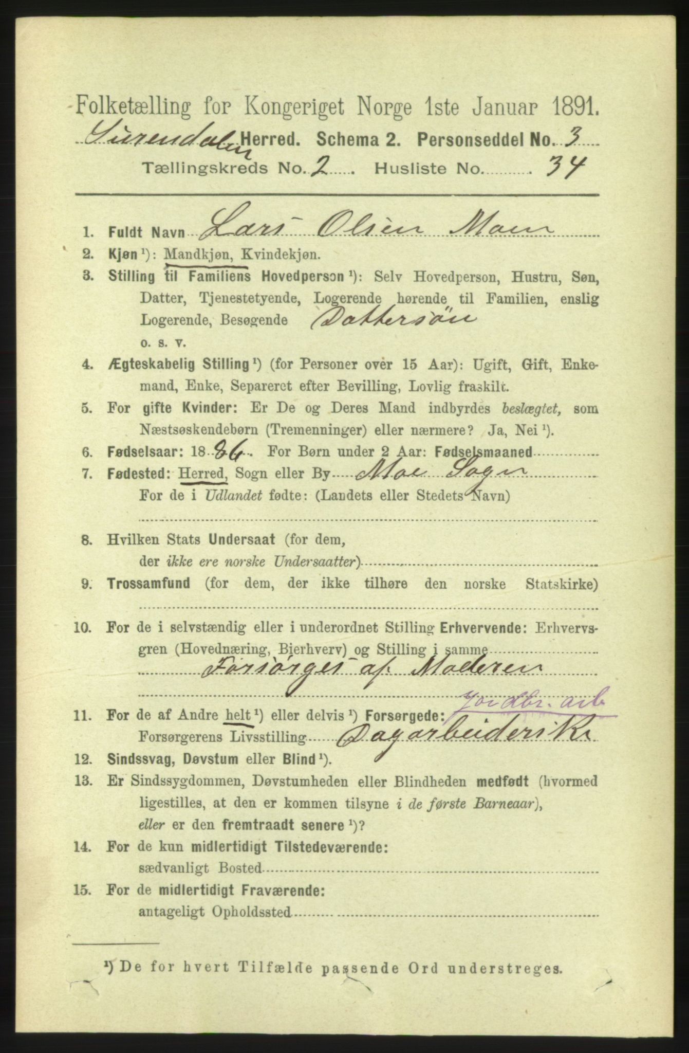 RA, 1891 census for 1566 Surnadal, 1891, p. 734