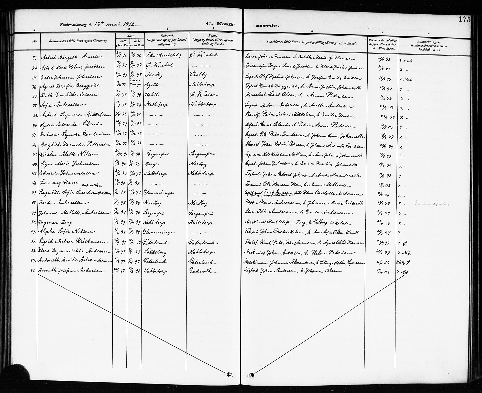Østre Fredrikstad prestekontor Kirkebøker, SAO/A-10907/G/Ga/L0002: Parish register (copy) no. 2, 1900-1919, p. 175