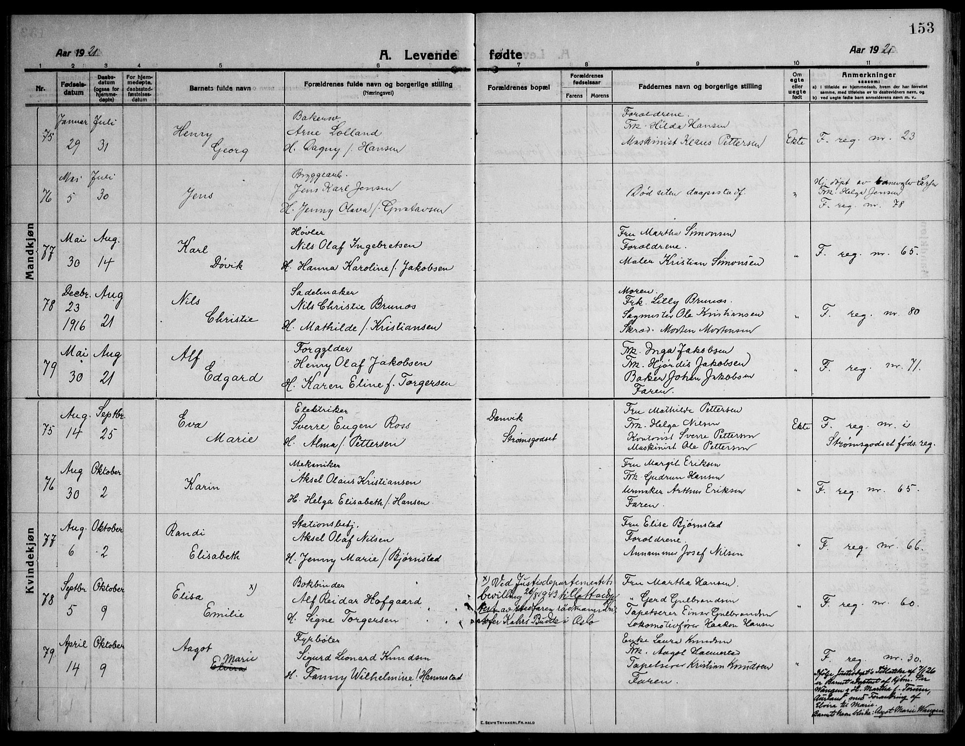 Strømsø kirkebøker, SAKO/A-246/F/Fa/L0029: Parish register (official) no. I 27, 1915-1930, p. 153