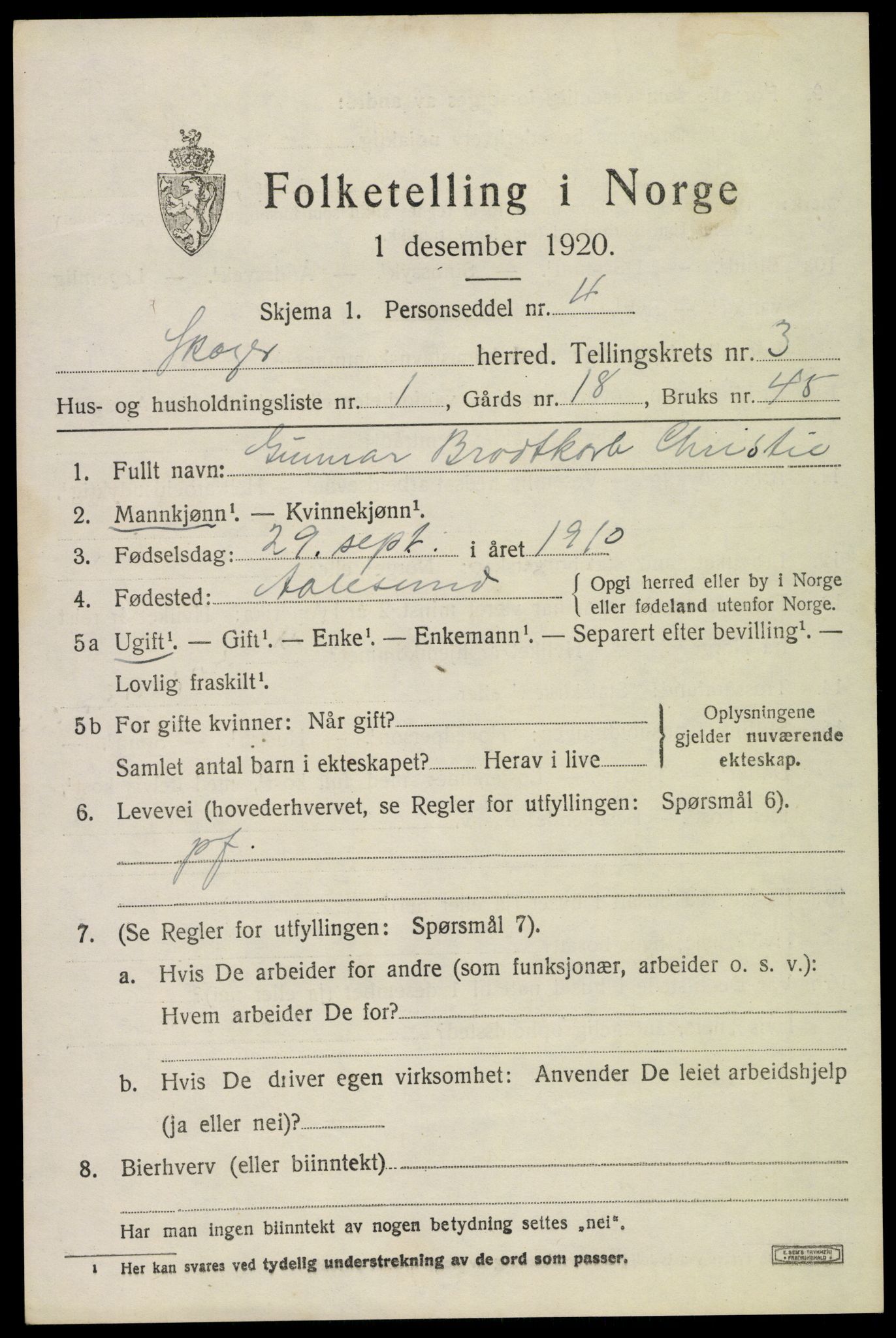 SAKO, 1920 census for Skoger, 1920, p. 7325