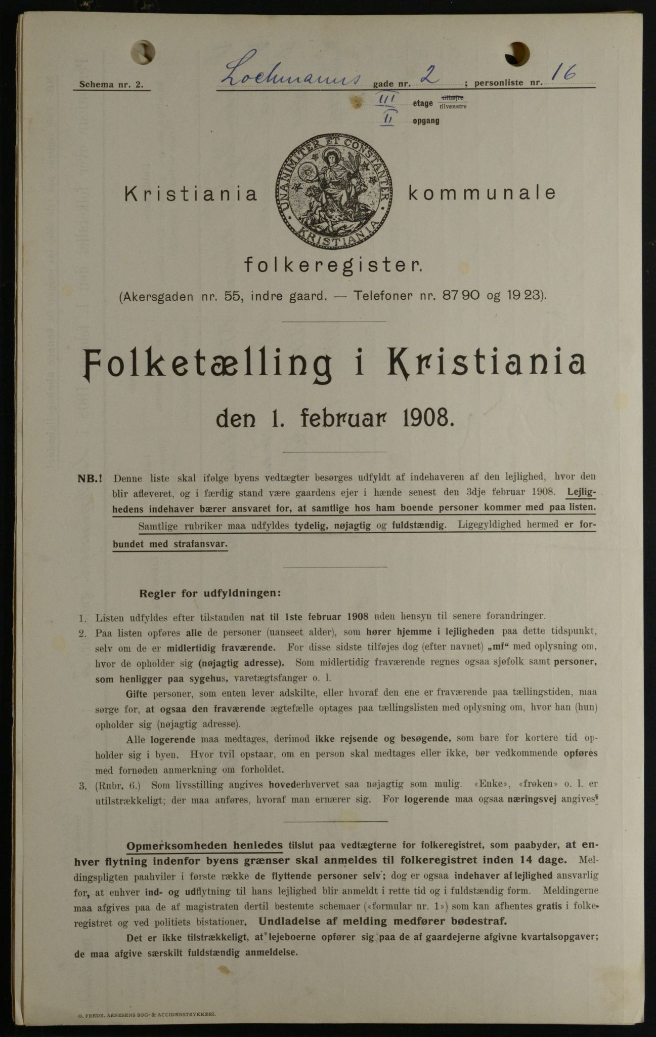 OBA, Municipal Census 1908 for Kristiania, 1908, p. 73453