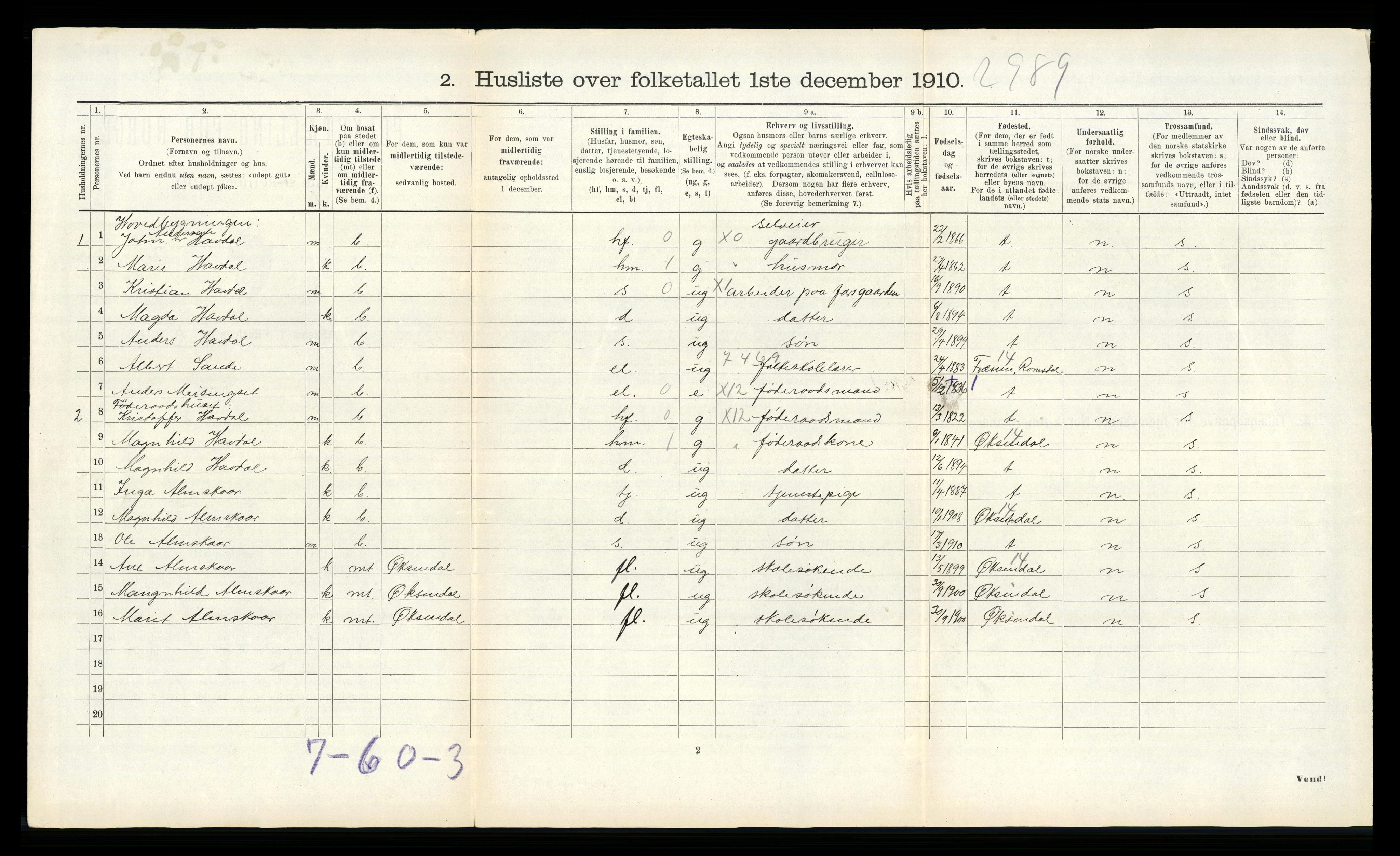 RA, 1910 census for Tingvoll, 1910, p. 834