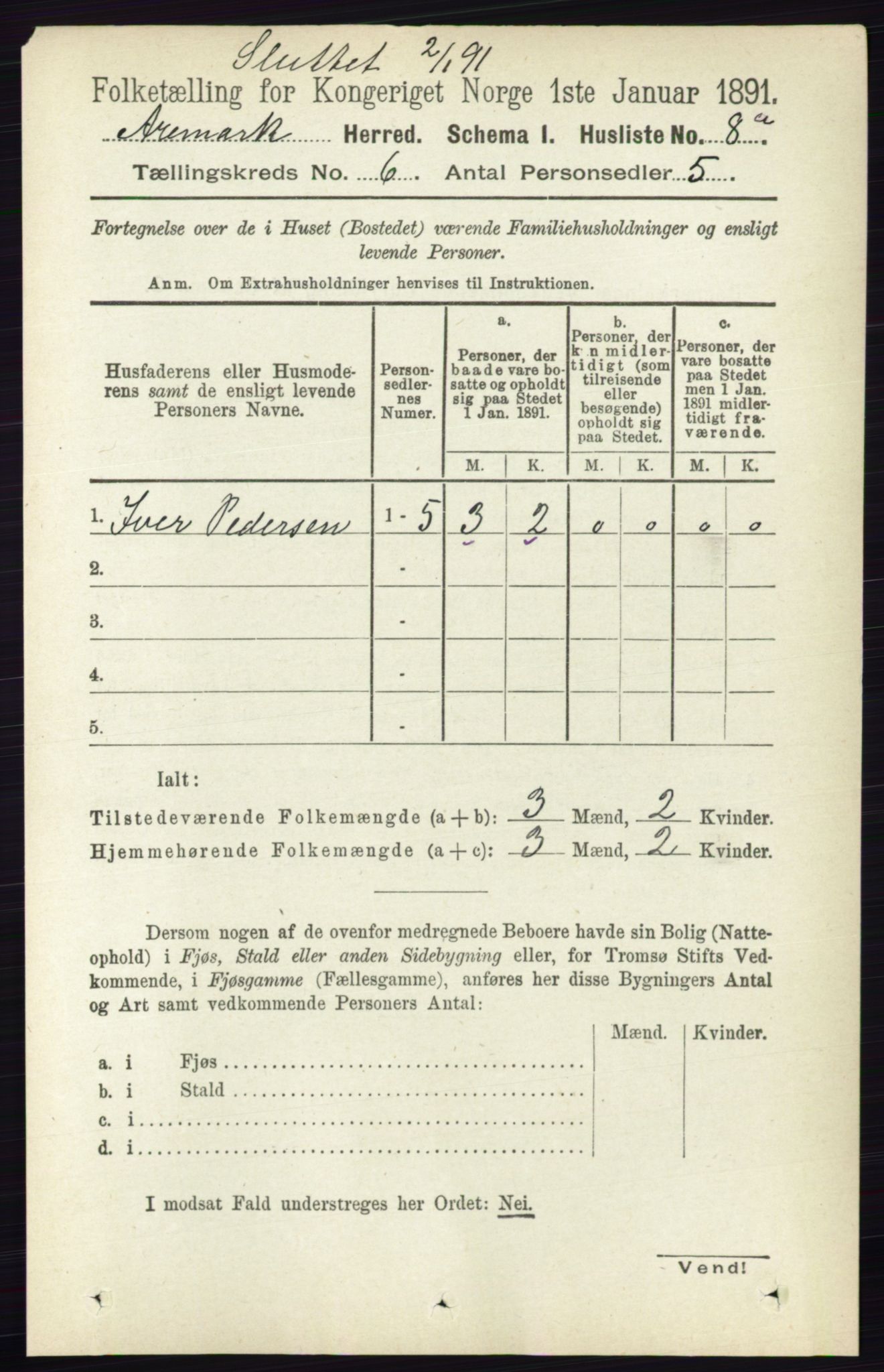 RA, 1891 census for 0118 Aremark, 1891, p. 3005