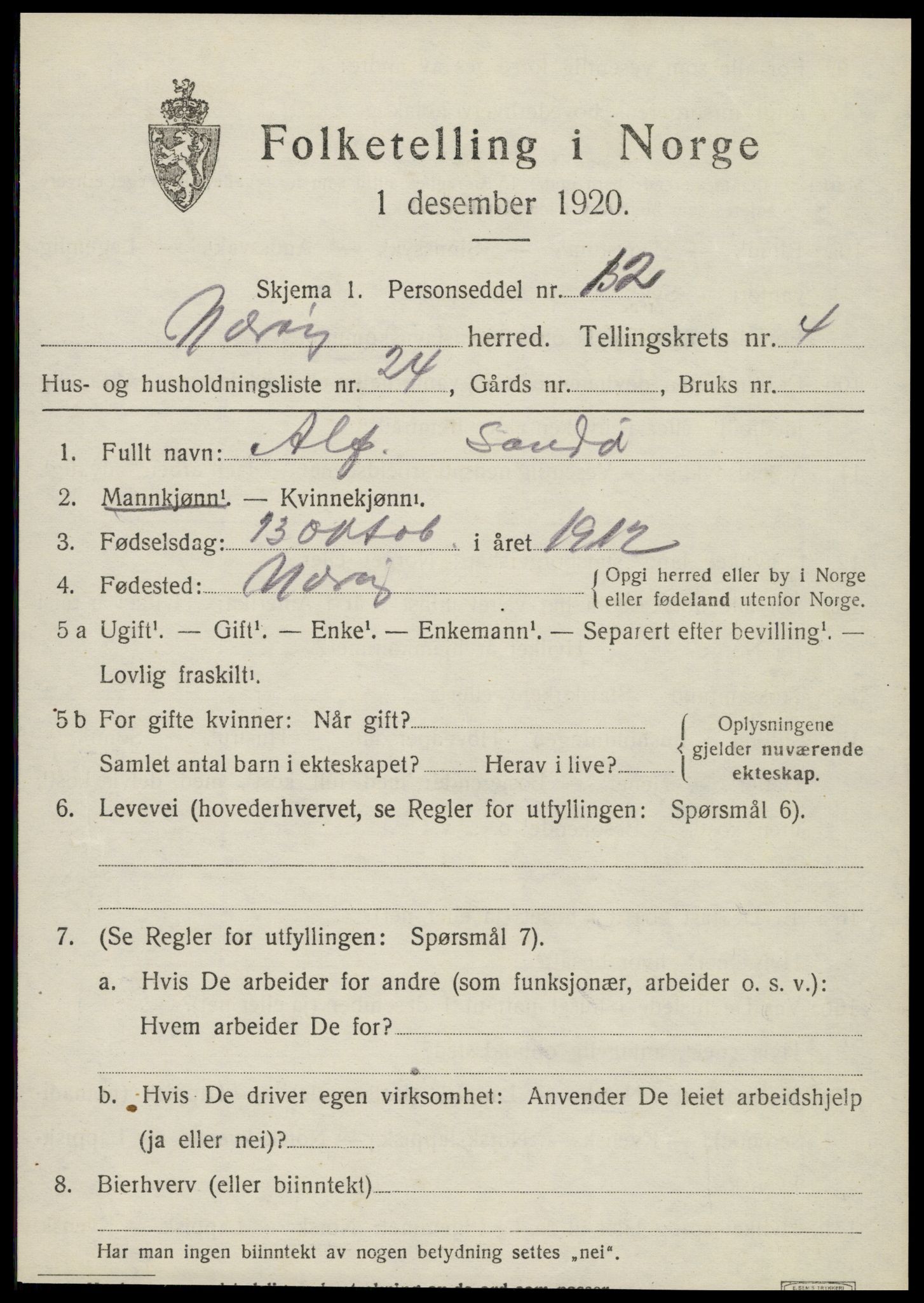 SAT, 1920 census for Nærøy, 1920, p. 2431