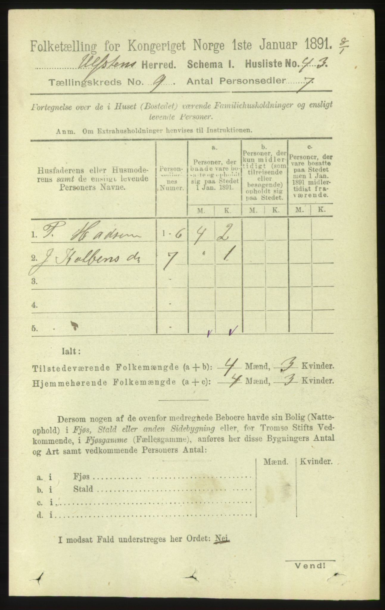 RA, 1891 census for 1516 Ulstein, 1891, p. 2808