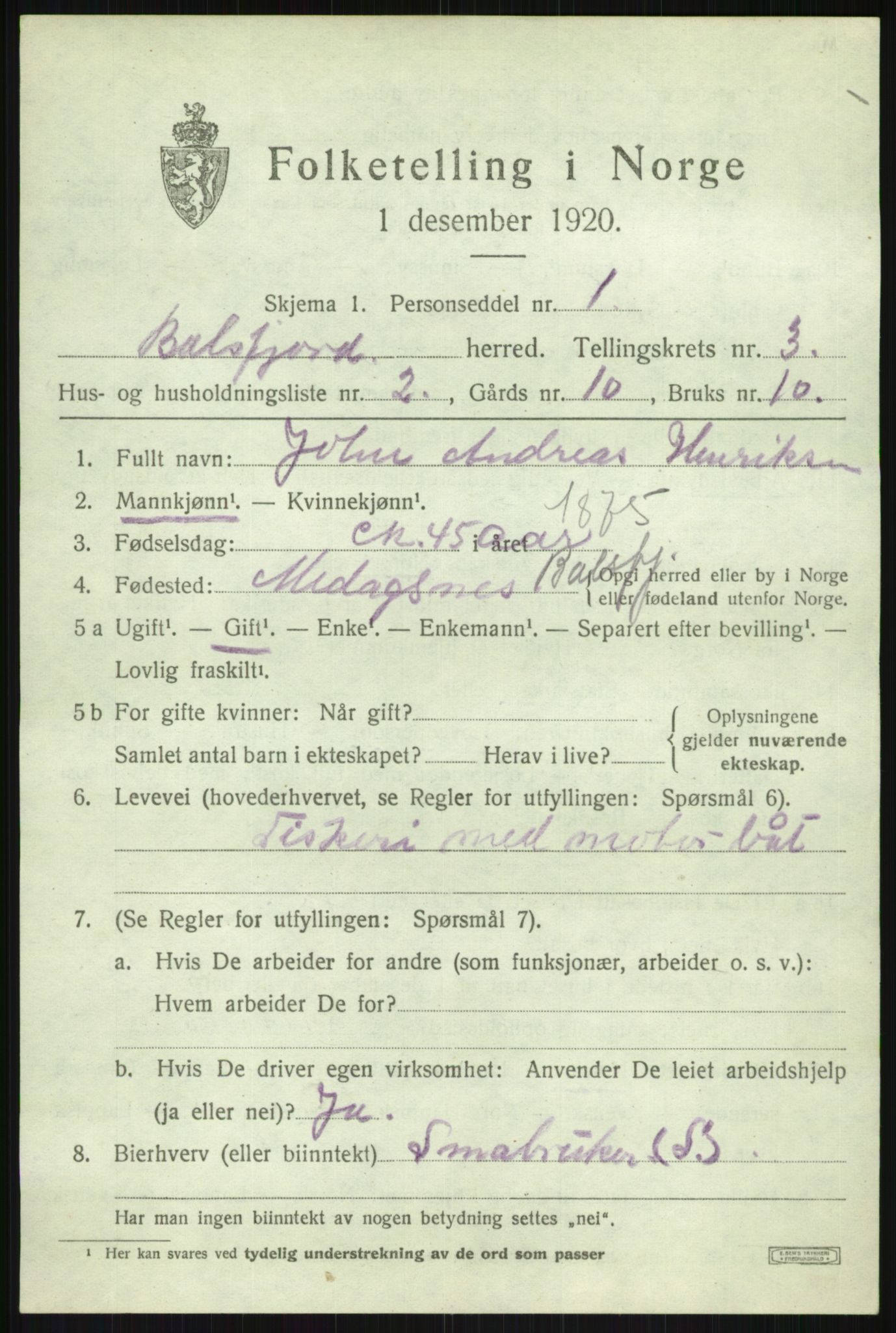 SATØ, 1920 census for Balsfjord, 1920, p. 2128