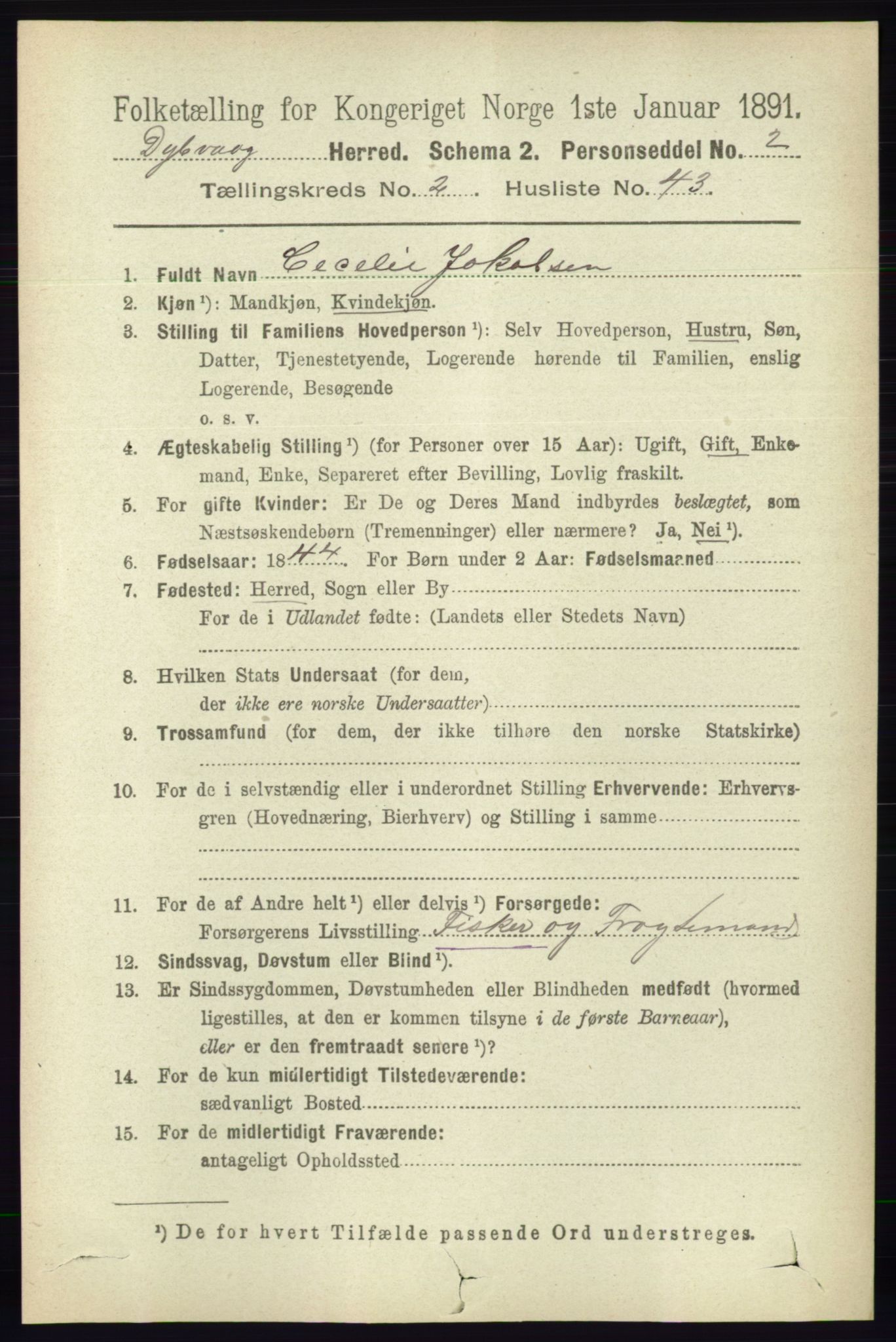 RA, 1891 census for 0915 Dypvåg, 1891, p. 751
