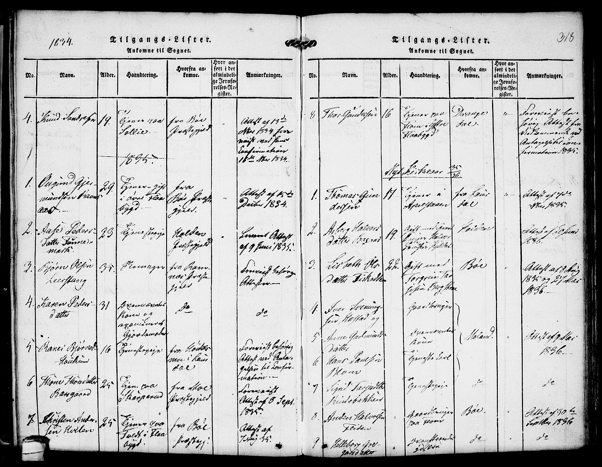 Kviteseid kirkebøker, SAKO/A-276/F/Fa/L0005: Parish register (official) no. I 5, 1815-1836, p. 318
