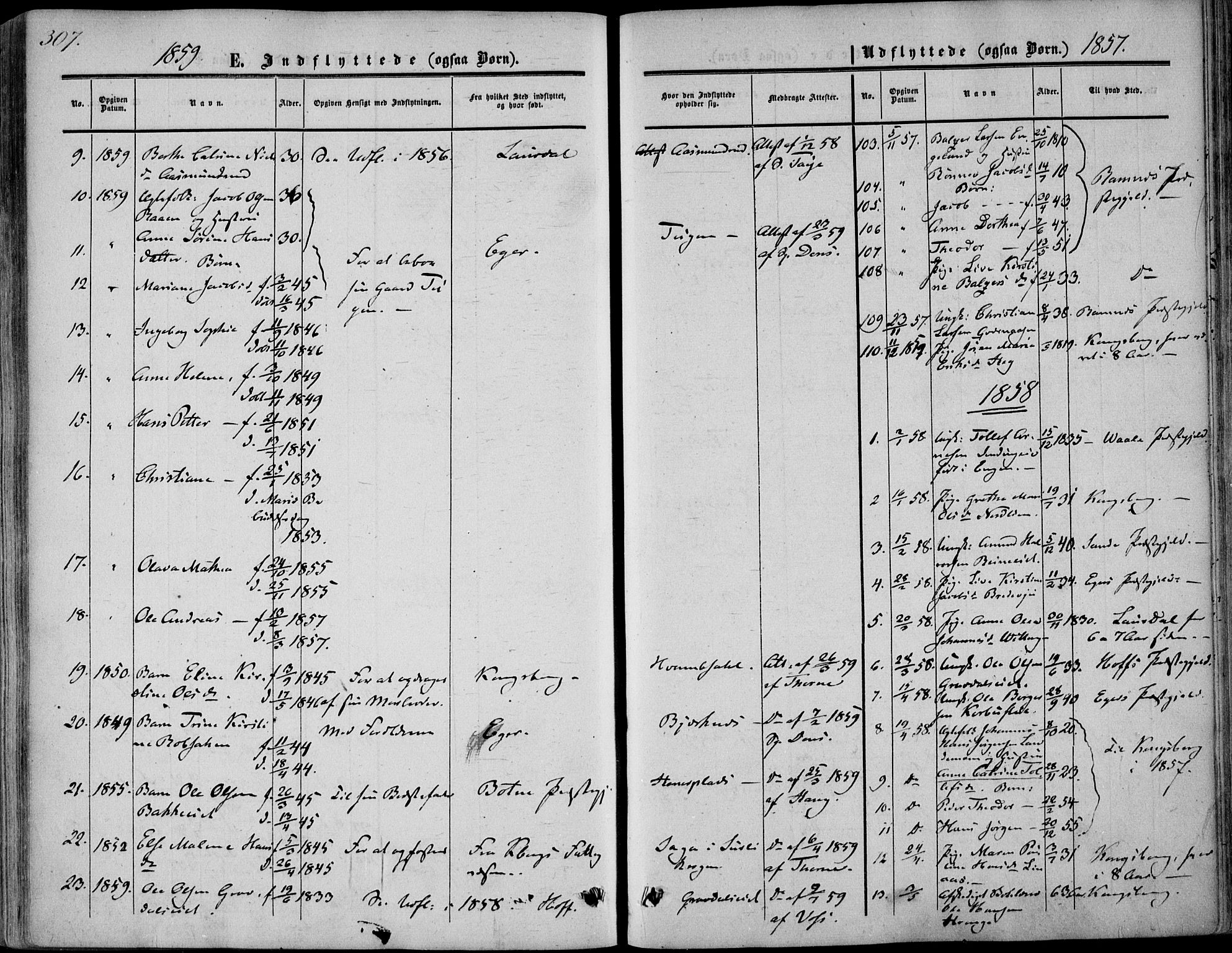 Sandsvær kirkebøker, AV/SAKO-A-244/F/Fa/L0006: Parish register (official) no. I 6, 1857-1868, p. 307