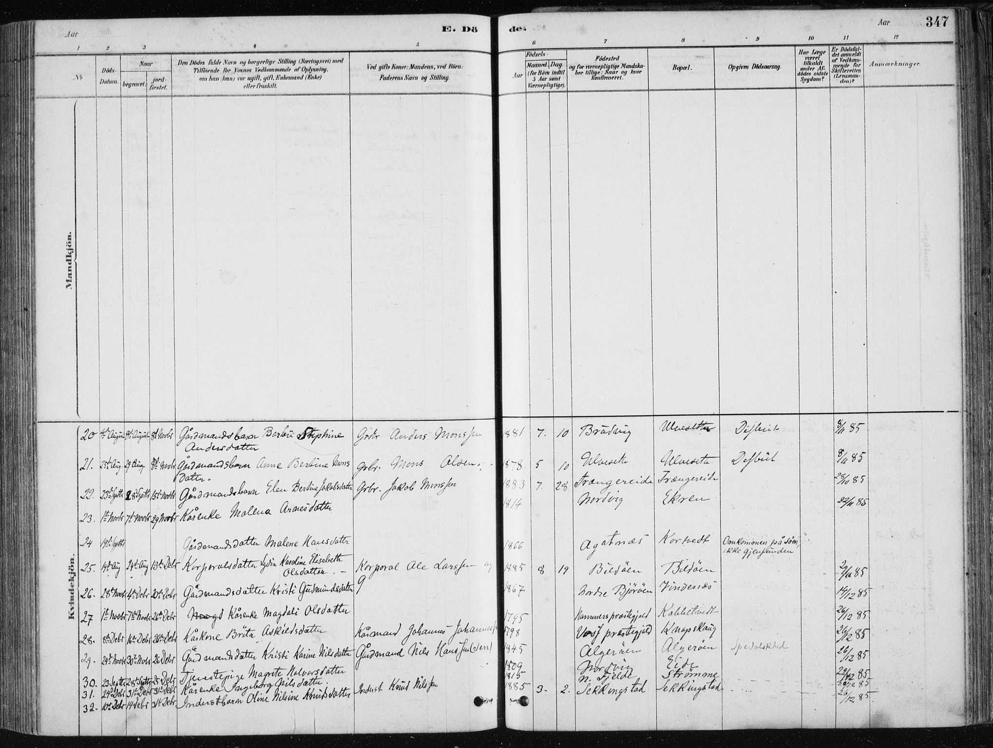 Fjell sokneprestembete, SAB/A-75301/H/Haa: Parish register (official) no. A  8, 1878-1898, p. 347