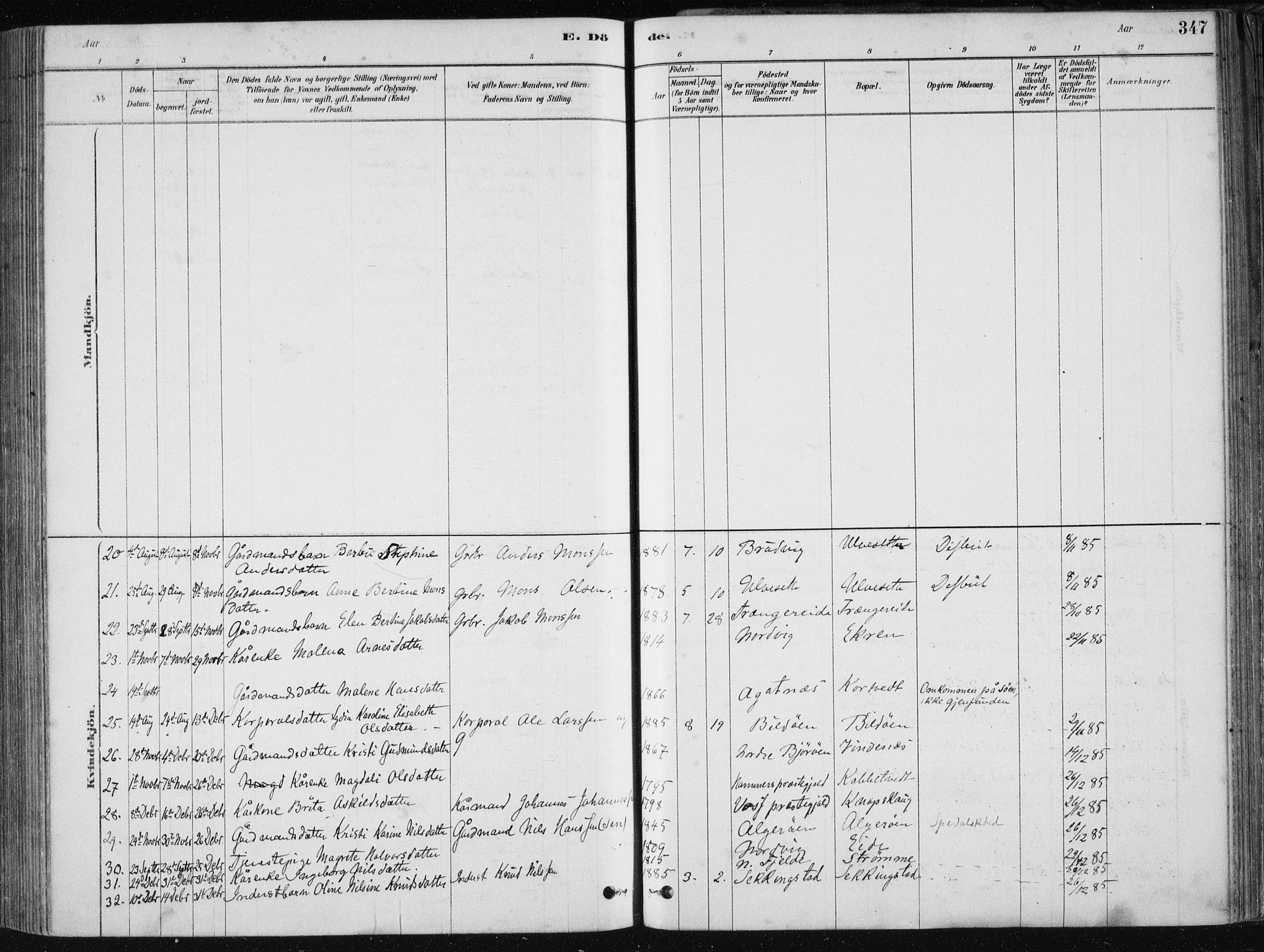 Fjell sokneprestembete, AV/SAB-A-75301/H/Haa: Parish register (official) no. A  8, 1878-1898, p. 347