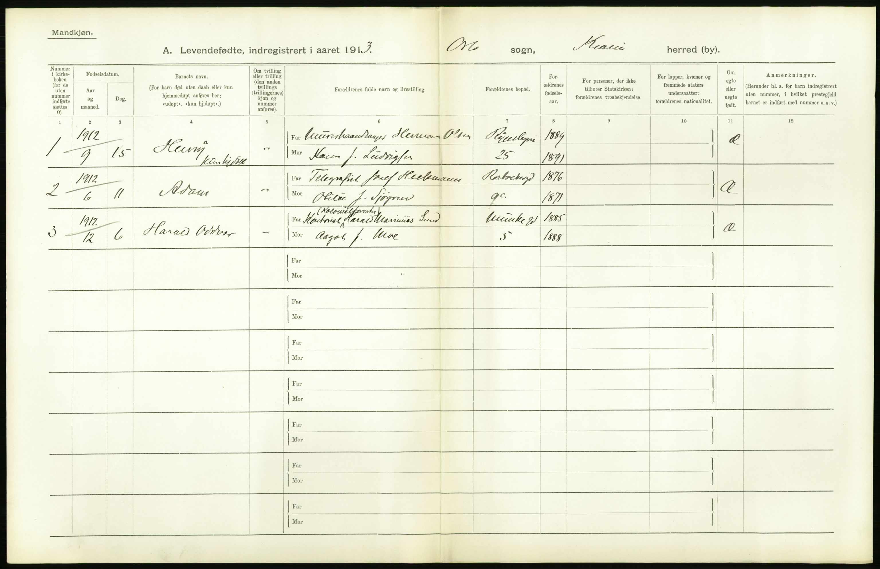 Statistisk sentralbyrå, Sosiodemografiske emner, Befolkning, AV/RA-S-2228/D/Df/Dfb/Dfbc/L0007: Kristiania: Levendefødte menn og kvinner., 1913, p. 816