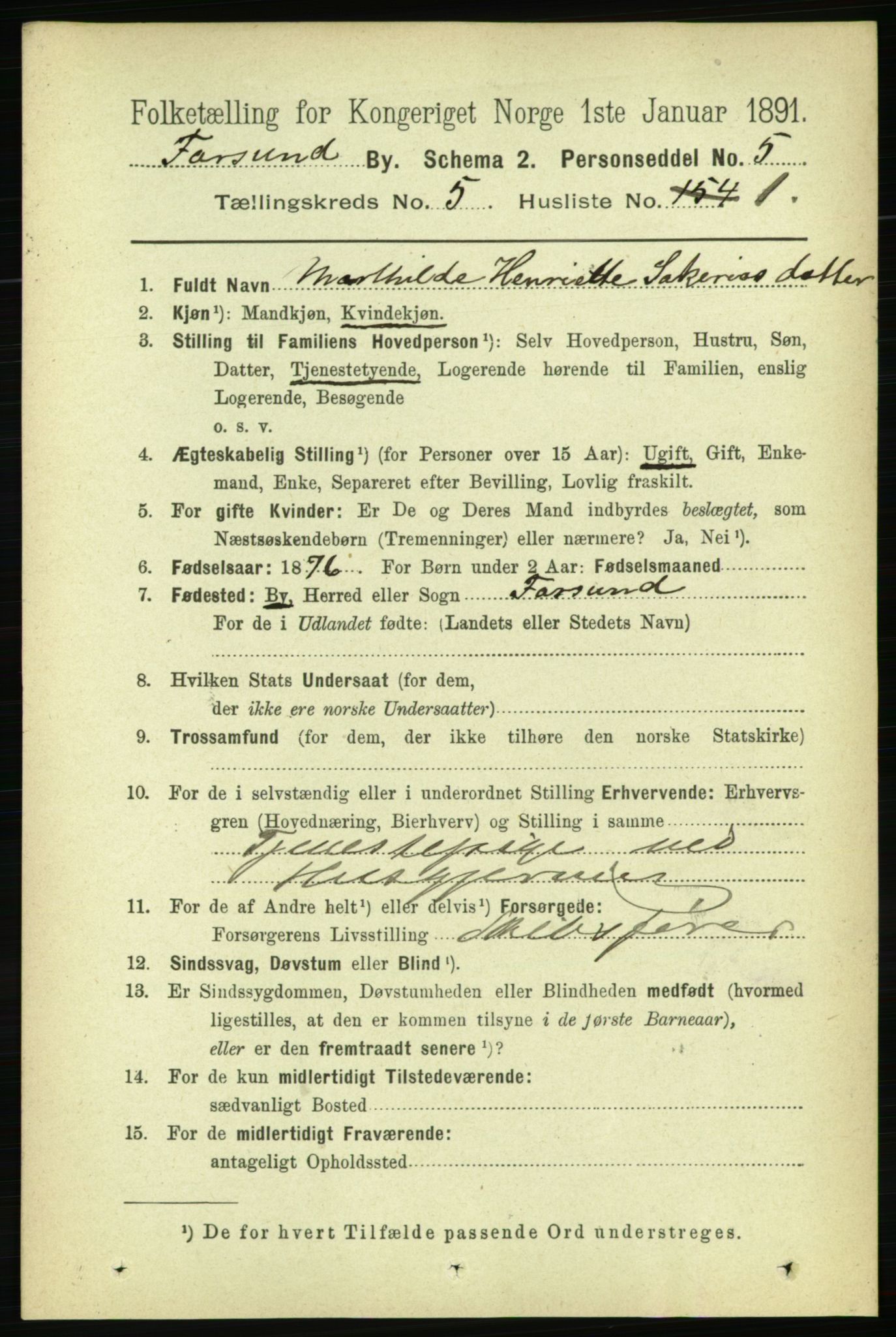 RA, 1891 census for 1003 Farsund, 1891, p. 1950