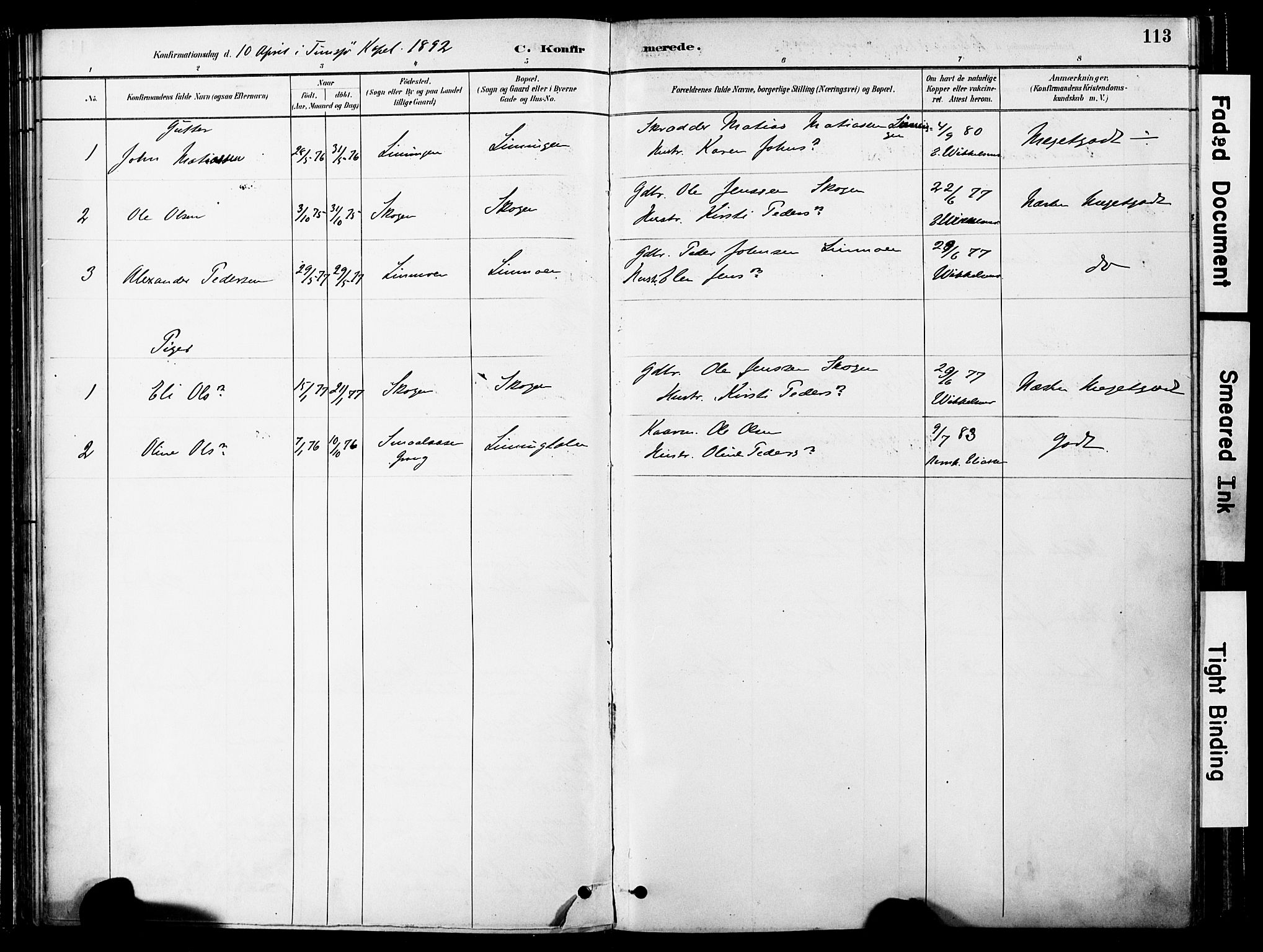 Ministerialprotokoller, klokkerbøker og fødselsregistre - Nord-Trøndelag, AV/SAT-A-1458/755/L0494: Parish register (official) no. 755A03, 1882-1902, p. 113