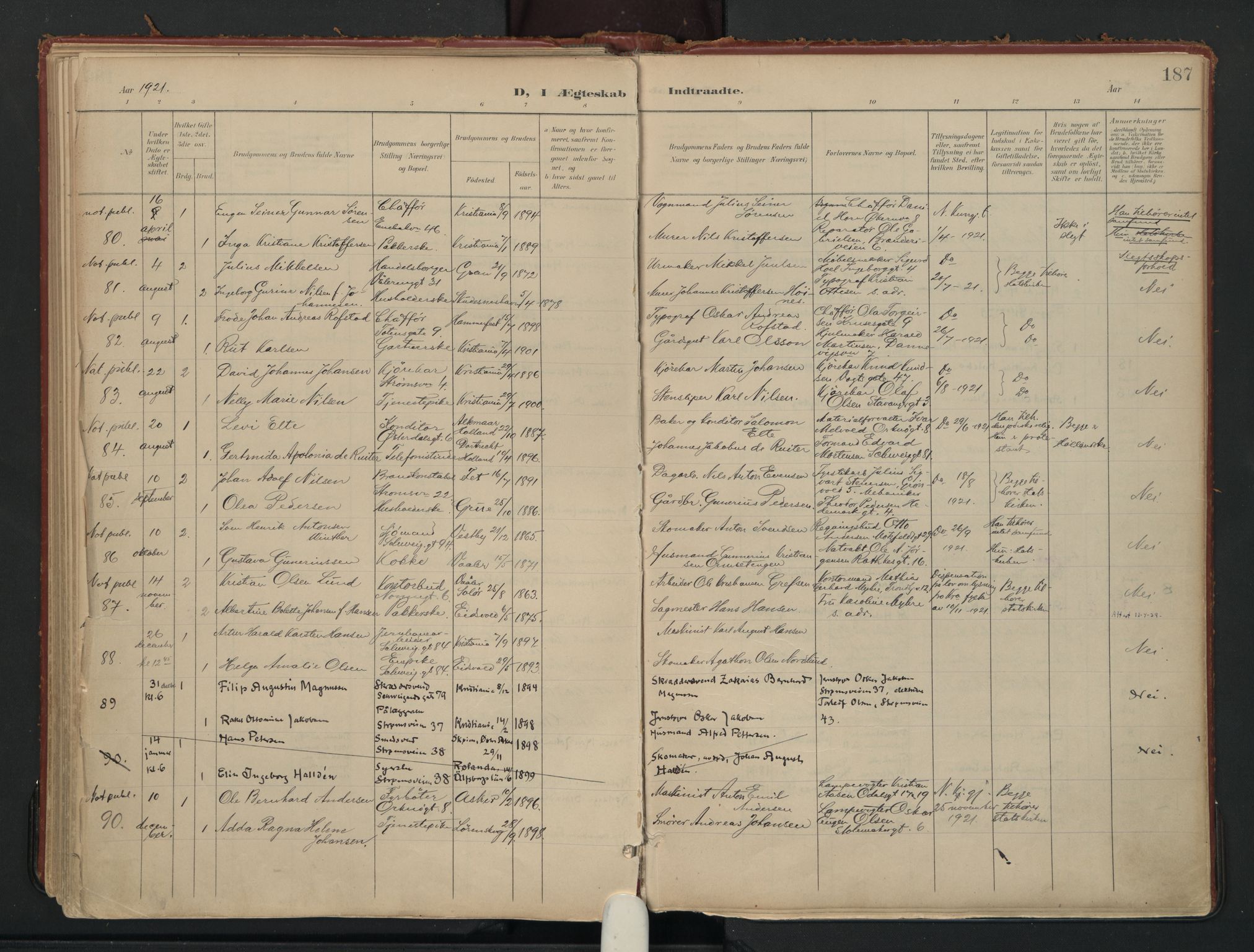 Vålerengen prestekontor Kirkebøker, AV/SAO-A-10878/F/Fa/L0002: Parish register (official) no. 2, 1899-1924, p. 187