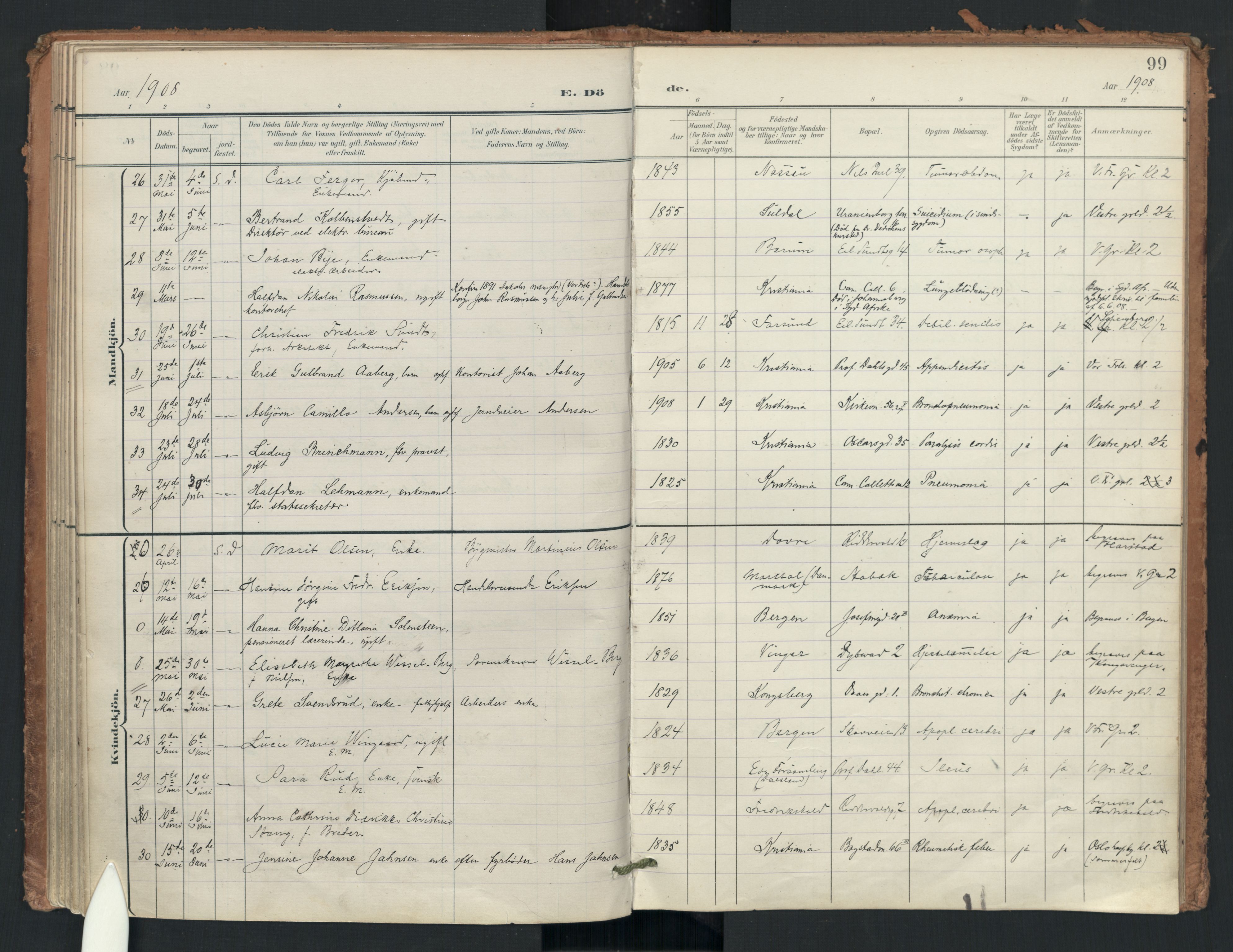 Uranienborg prestekontor Kirkebøker, AV/SAO-A-10877/F/Fa/L0008: Parish register (official) no. 8, 1898-1936, p. 99