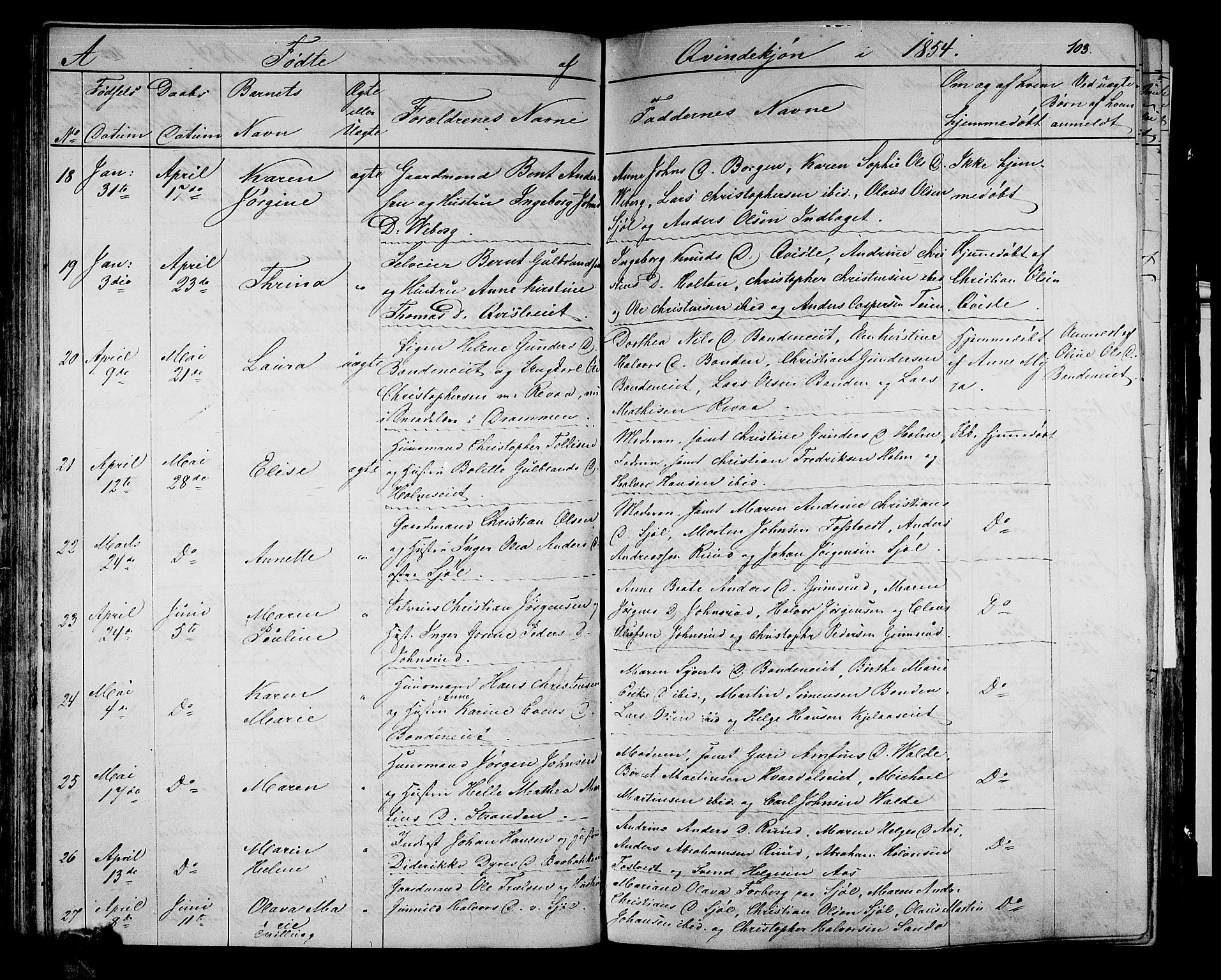 Sande Kirkebøker, AV/SAKO-A-53/G/Ga/L0002: Parish register (copy) no. 2, 1847-1863, p. 103