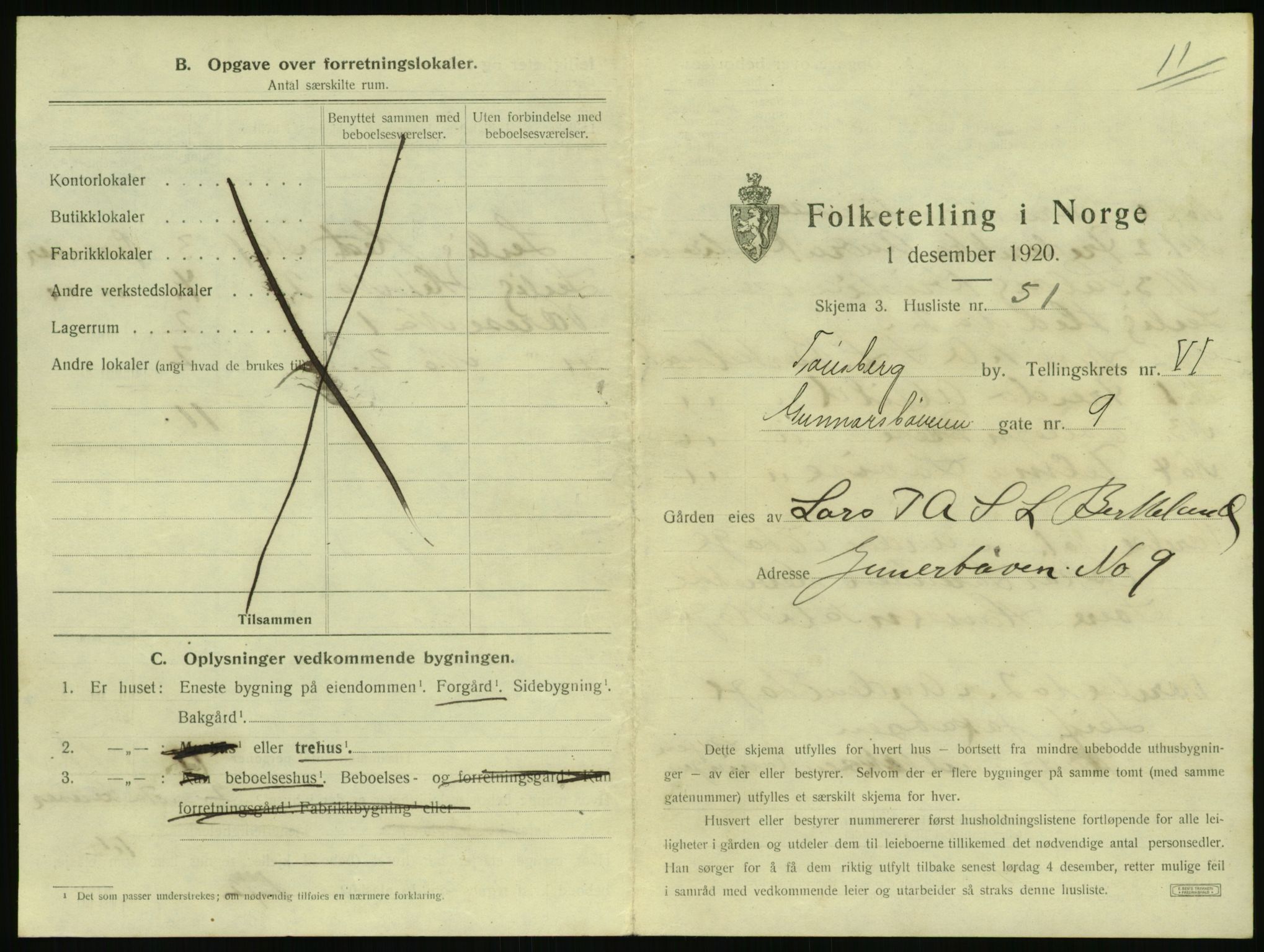 SAKO, 1920 census for Tønsberg, 1920, p. 721