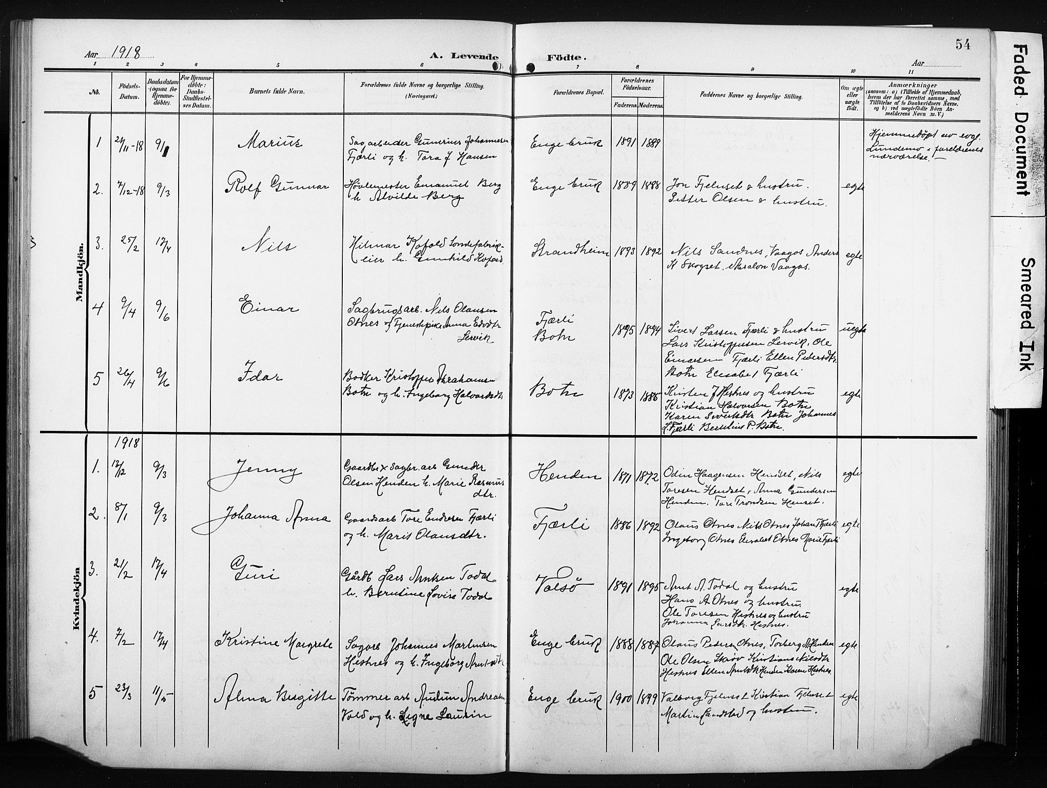 Ministerialprotokoller, klokkerbøker og fødselsregistre - Møre og Romsdal, AV/SAT-A-1454/580/L0927: Parish register (copy) no. 580C02, 1904-1932, p. 54