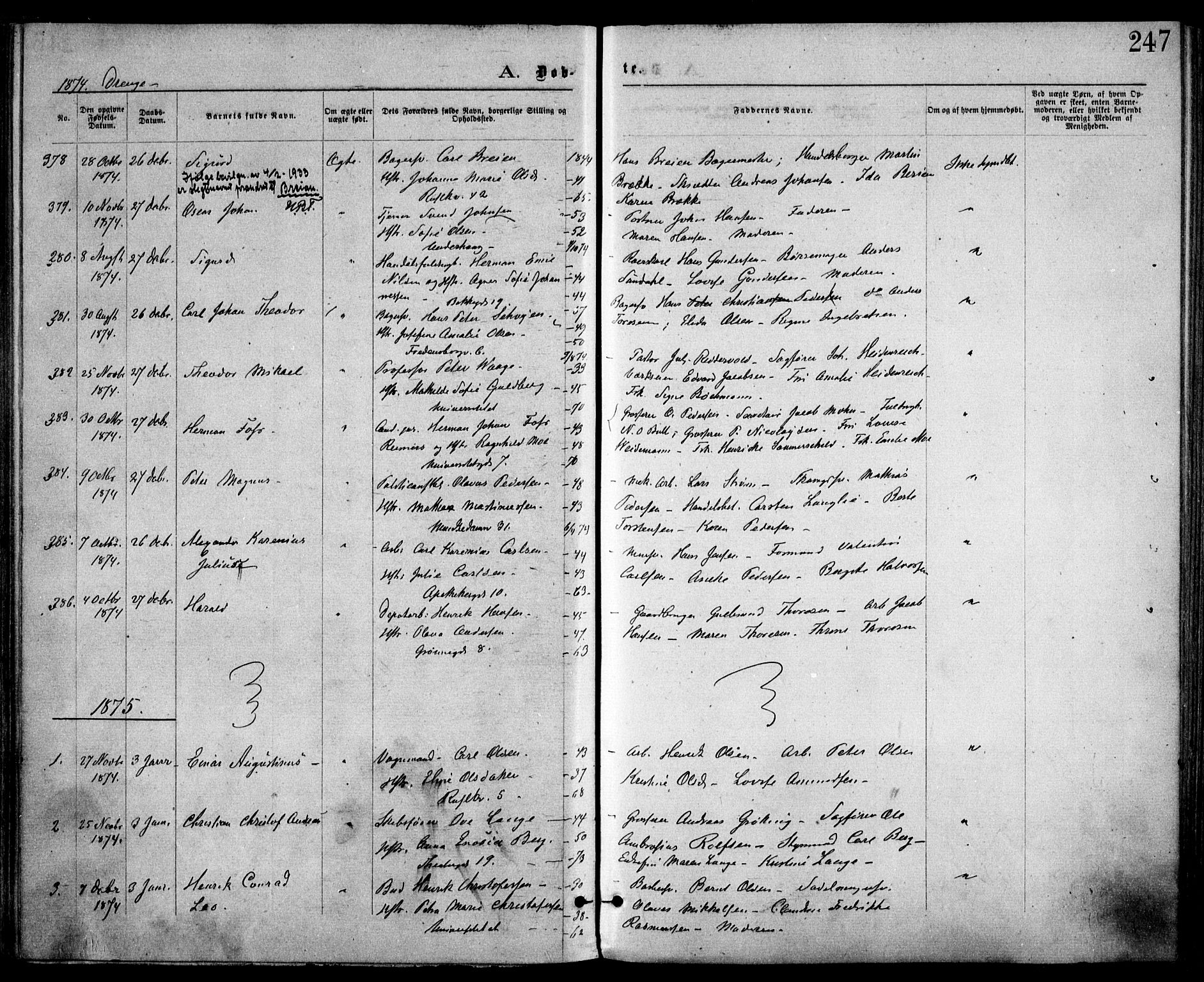 Trefoldighet prestekontor Kirkebøker, SAO/A-10882/F/Fa/L0003: Parish register (official) no. I 3, 1870-1876, p. 247