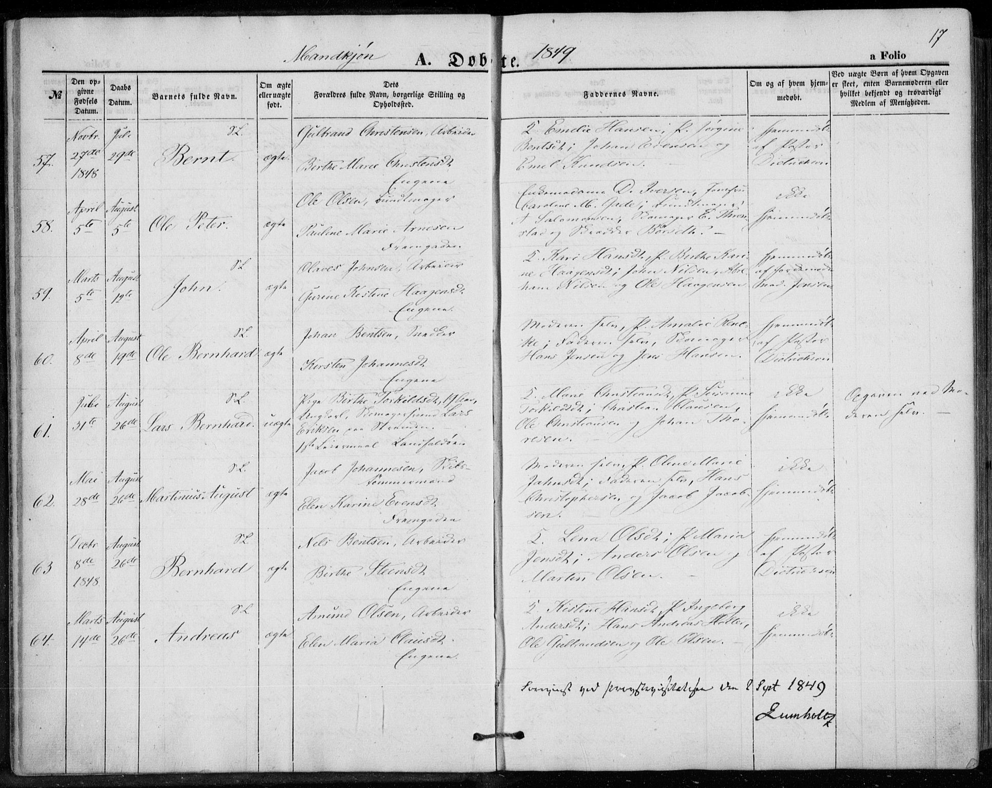 Bragernes kirkebøker, AV/SAKO-A-6/F/Fb/L0002: Parish register (official) no. II 2, 1848-1859, p. 17