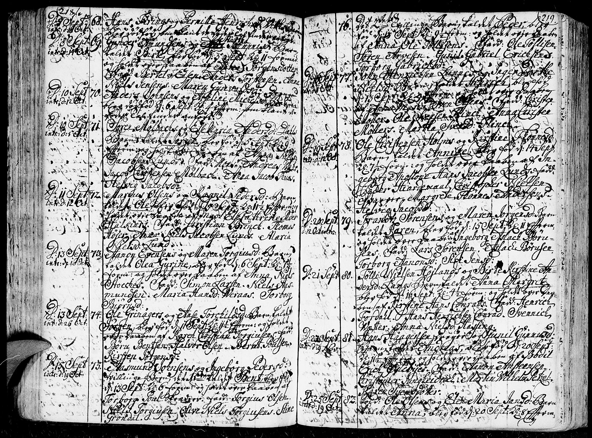 Kristiansand domprosti, AV/SAK-1112-0006/F/Fa/L0001: Parish register (official) no. A 1, 1734-1793, p. 218-219