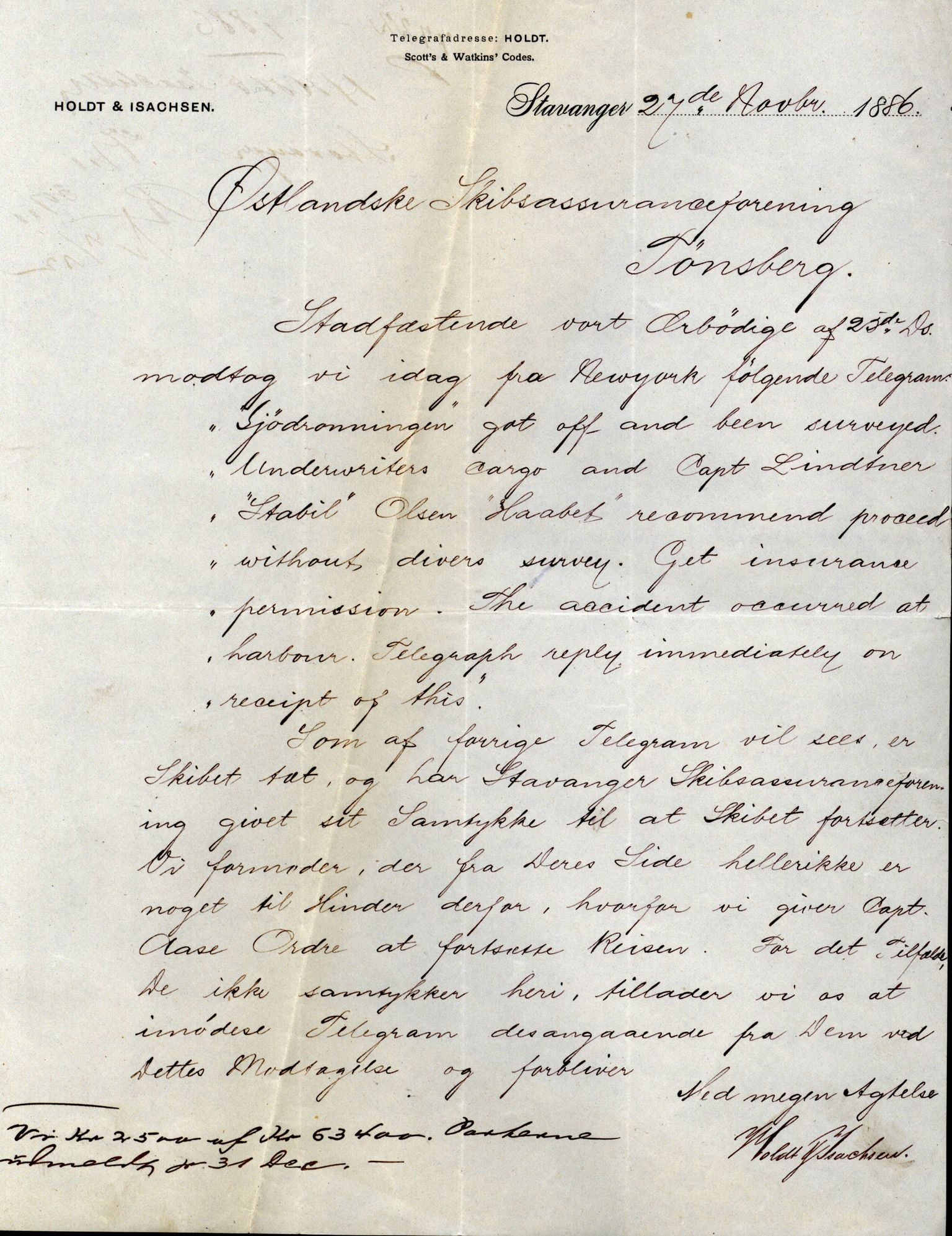 Pa 63 - Østlandske skibsassuranceforening, VEMU/A-1079/G/Ga/L0019/0013: Havaridokumenter / Christopher Columbus, Roma, Condor, Sjødronningen, 1886, p. 23