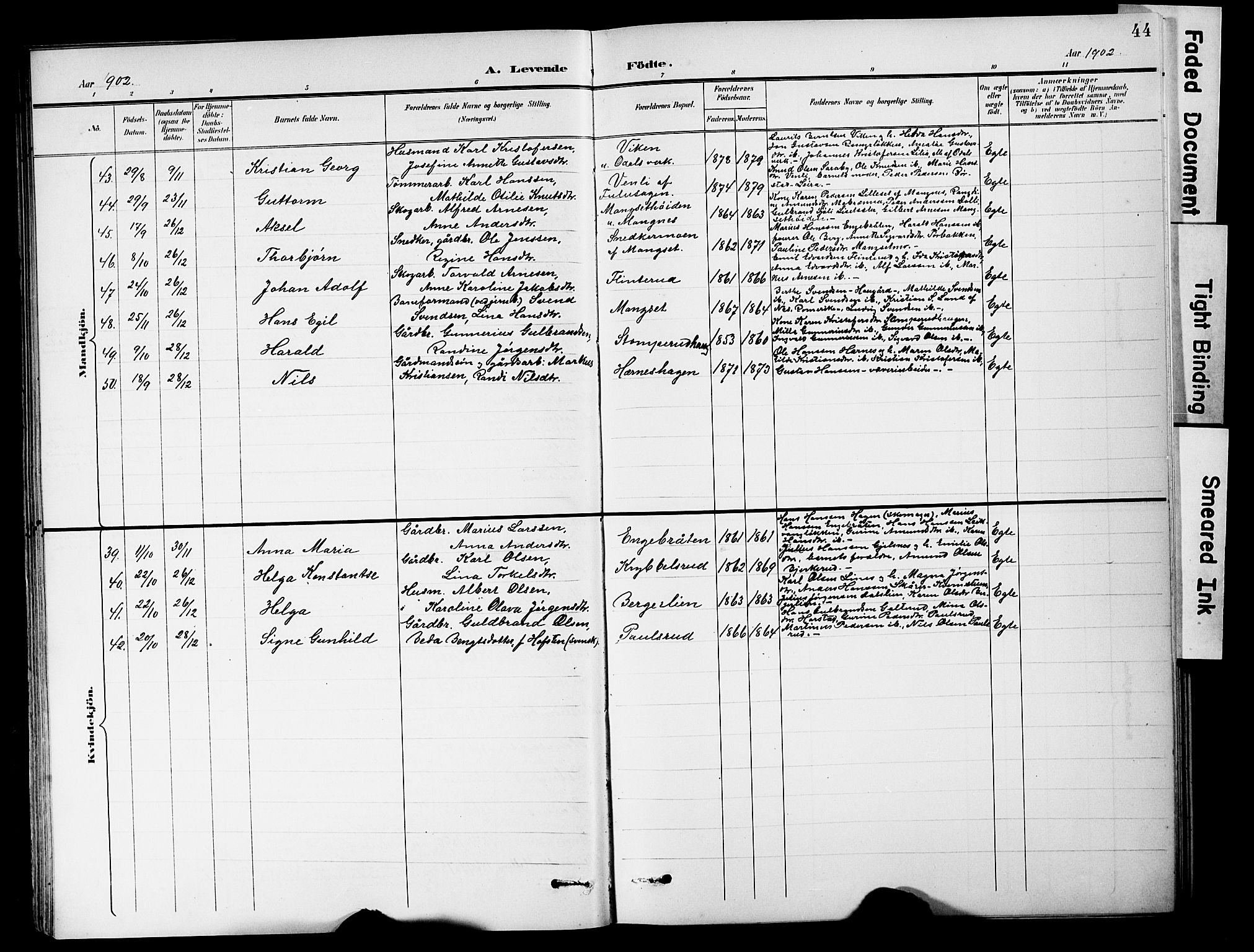 Sør-Odal prestekontor, SAH/PREST-030/H/Ha/Hab/L0001: Parish register (copy) no. 1, 1895-1902, p. 44