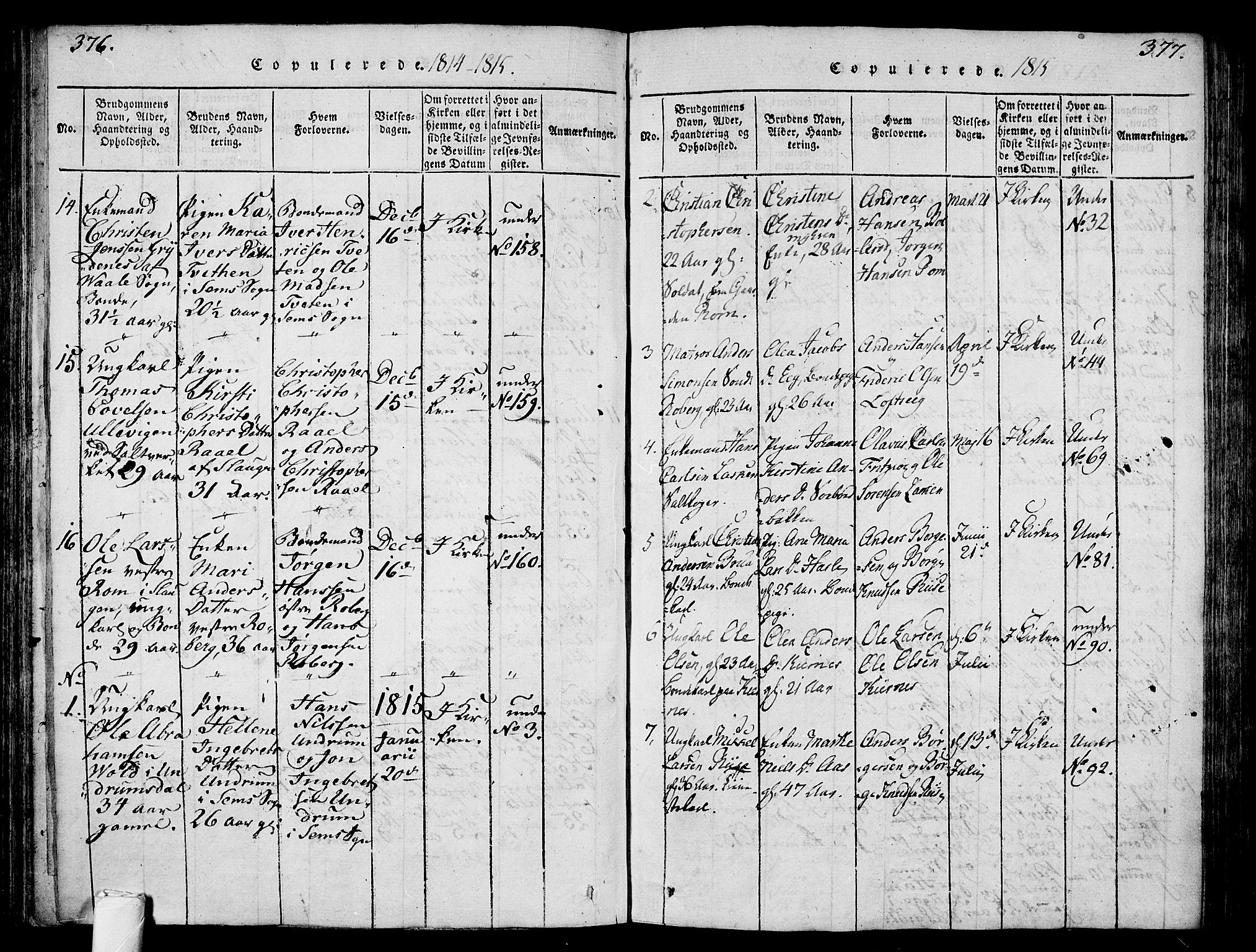 Sem kirkebøker, AV/SAKO-A-5/F/Fa/L0004: Parish register (official) no. I 4, 1814-1825, p. 376-377