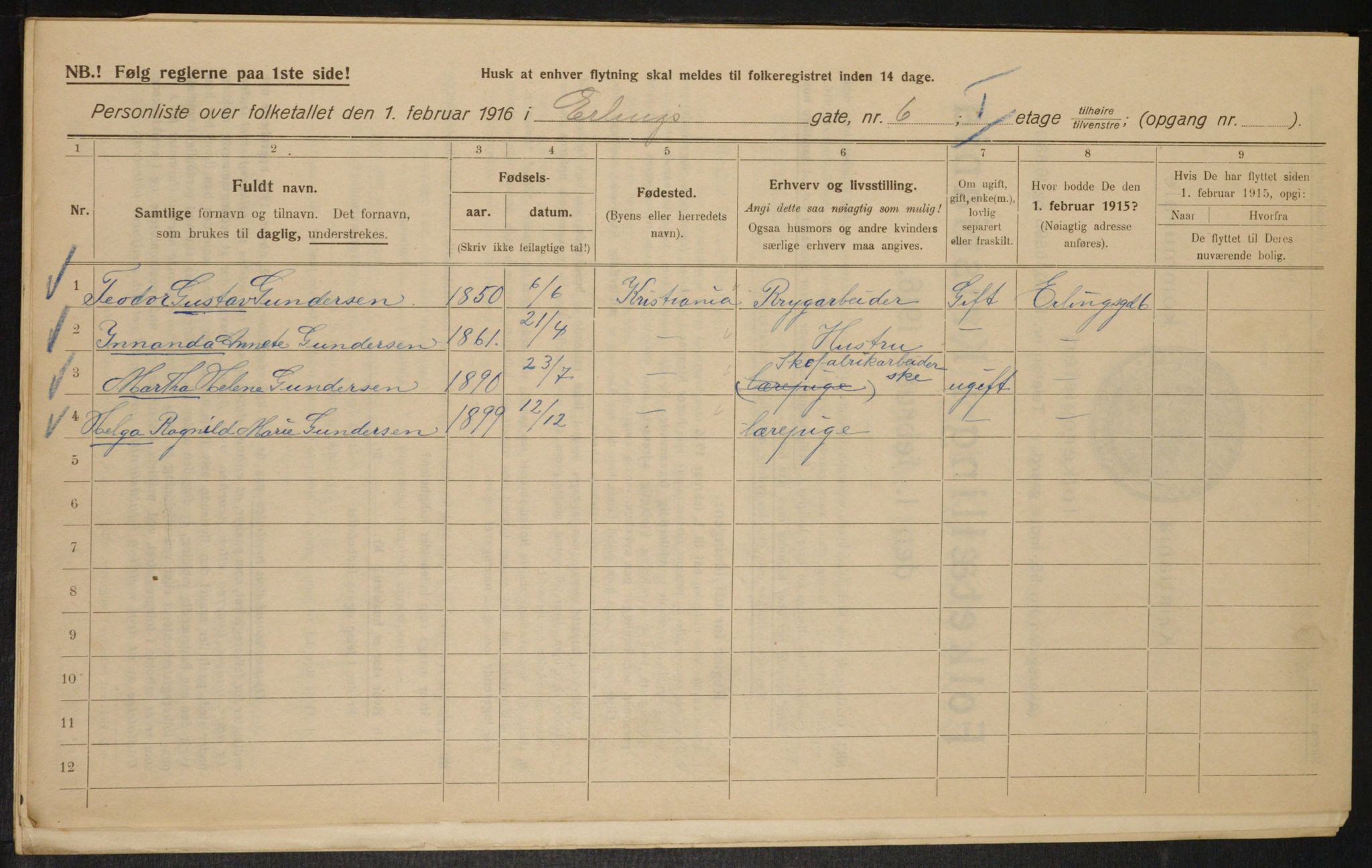 OBA, Municipal Census 1916 for Kristiania, 1916, p. 22377