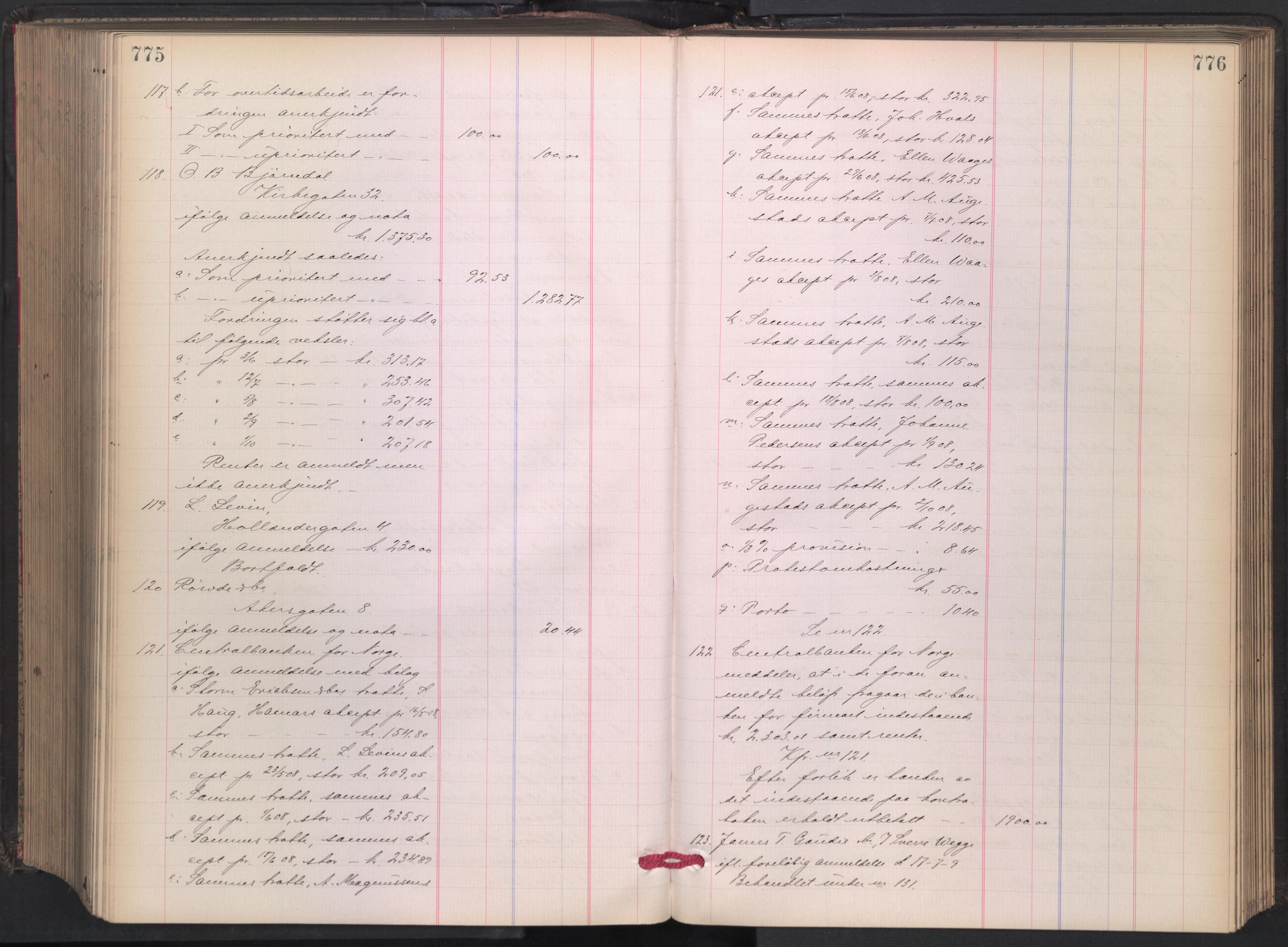 Oslo skifterett, AV/SAO-A-10383/H/Hd/Hdb/L0008: Skifteutlodningsprotokoll, 1909-1911, p. 775-776