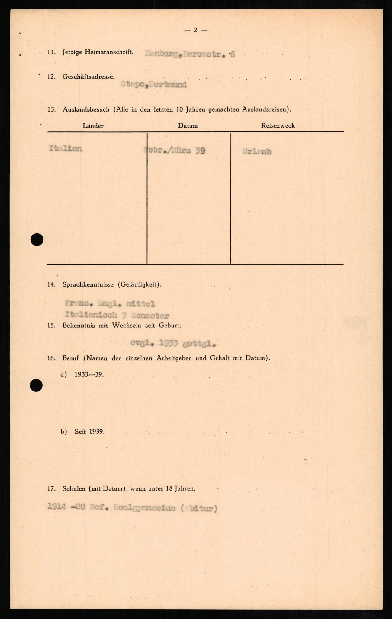 Forsvaret, Forsvarets overkommando II, RA/RAFA-3915/D/Db/L0010: CI Questionaires. Tyske okkupasjonsstyrker i Norge. Tyskere., 1945-1946, p. 630
