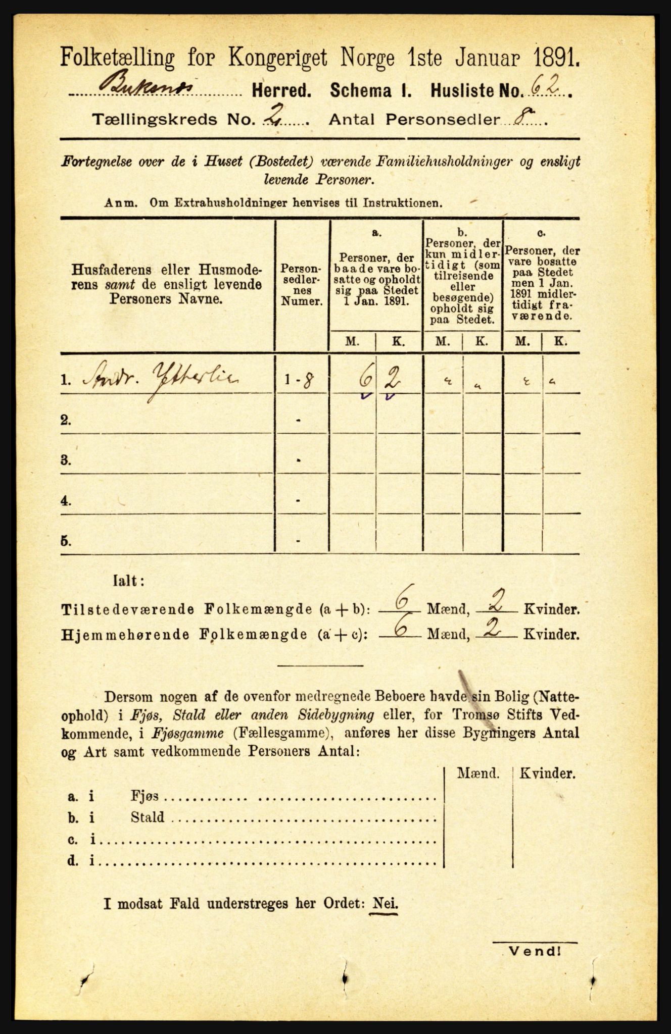 RA, 1891 census for 1860 Buksnes, 1891, p. 1582