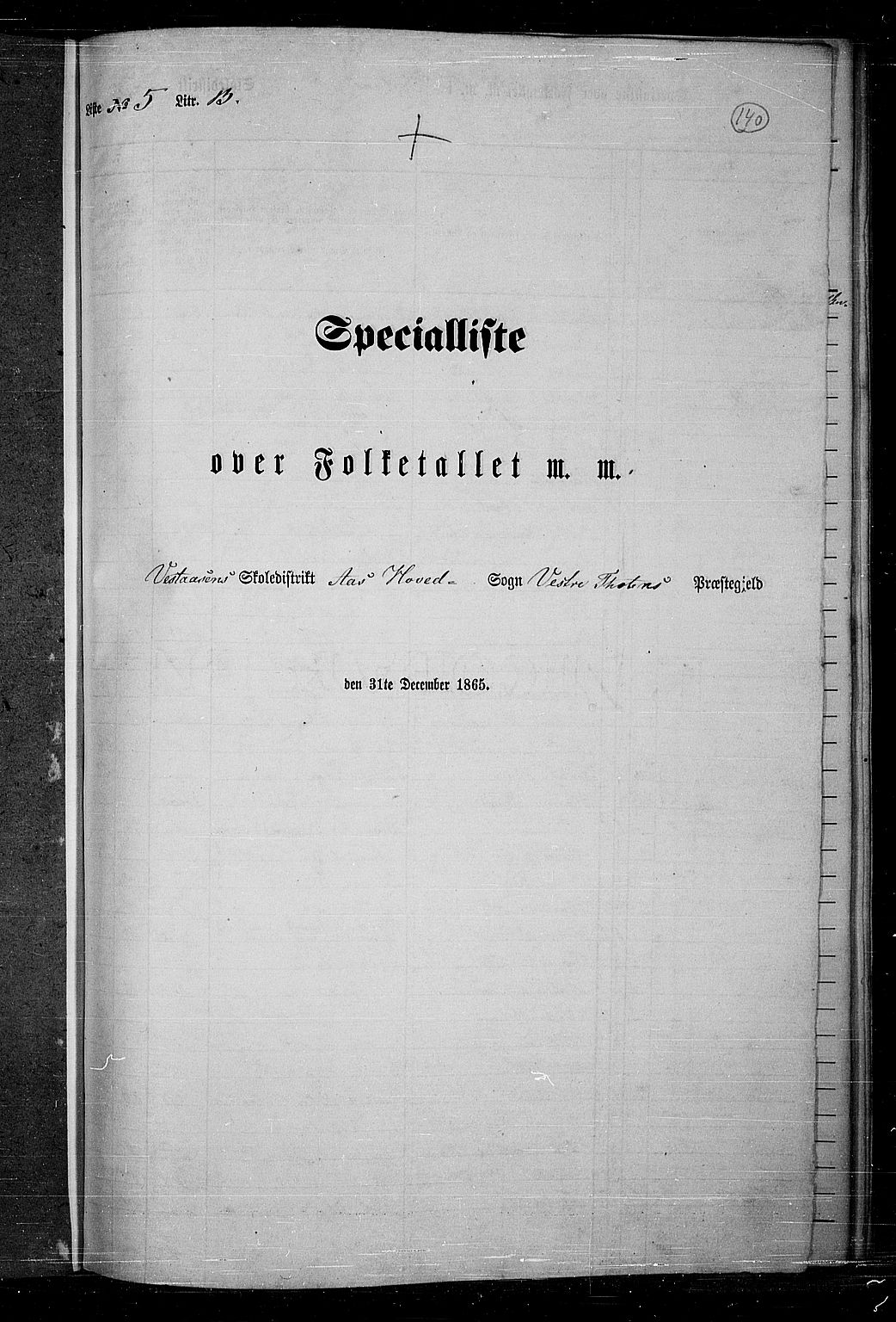 RA, 1865 census for Vestre Toten, 1865, p. 123