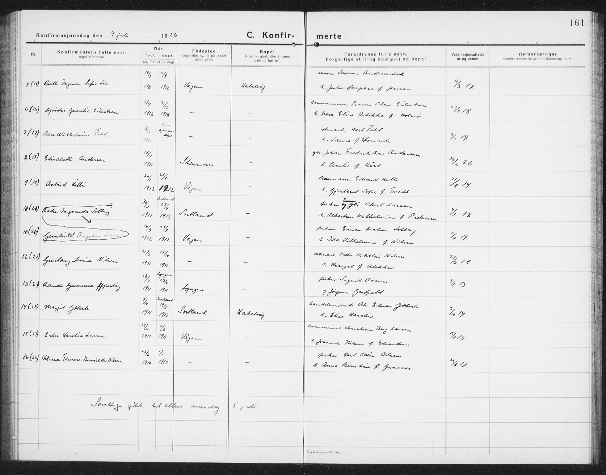 Ministerialprotokoller, klokkerbøker og fødselsregistre - Nordland, AV/SAT-A-1459/874/L1081: Parish register (copy) no. 874C10, 1925-1941, p. 161