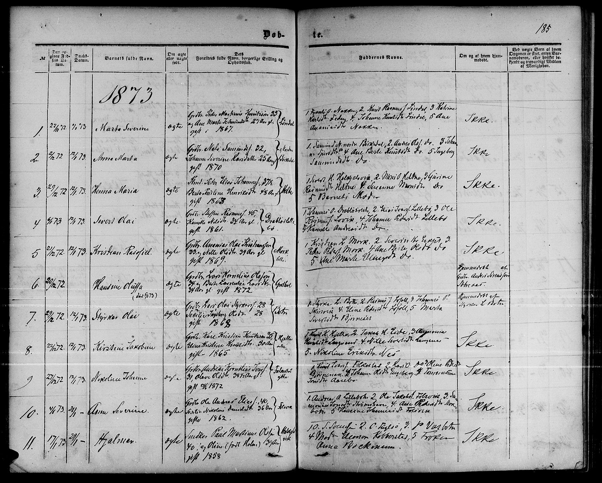 Ministerialprotokoller, klokkerbøker og fødselsregistre - Møre og Romsdal, SAT/A-1454/511/L0157: Parish register (copy) no. 511C03, 1864-1884, p. 185