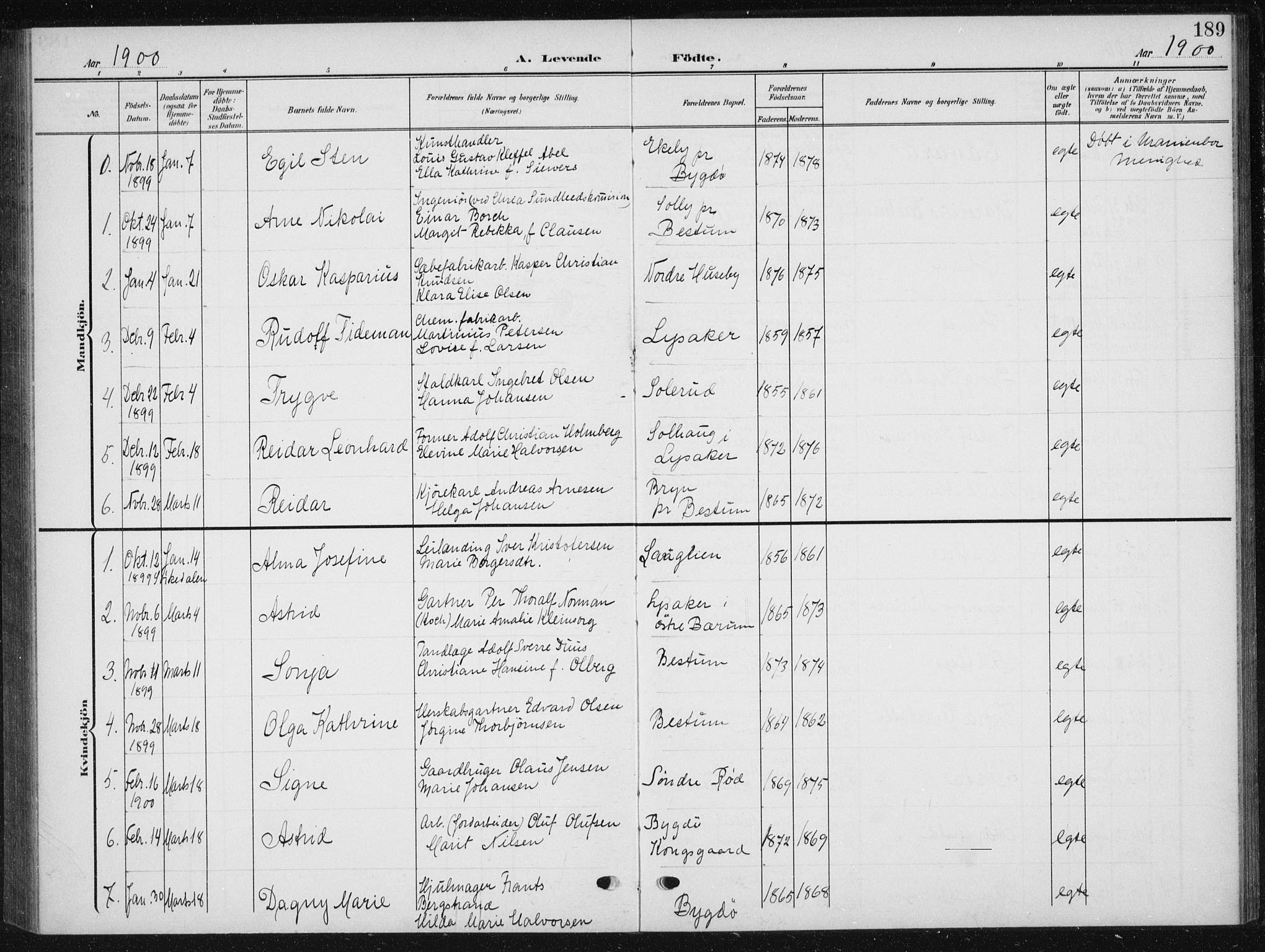 Vestre Aker prestekontor Kirkebøker, SAO/A-10025/F/Fb/L0001: Parish register (official) no. II 1, 1880-1906, p. 189