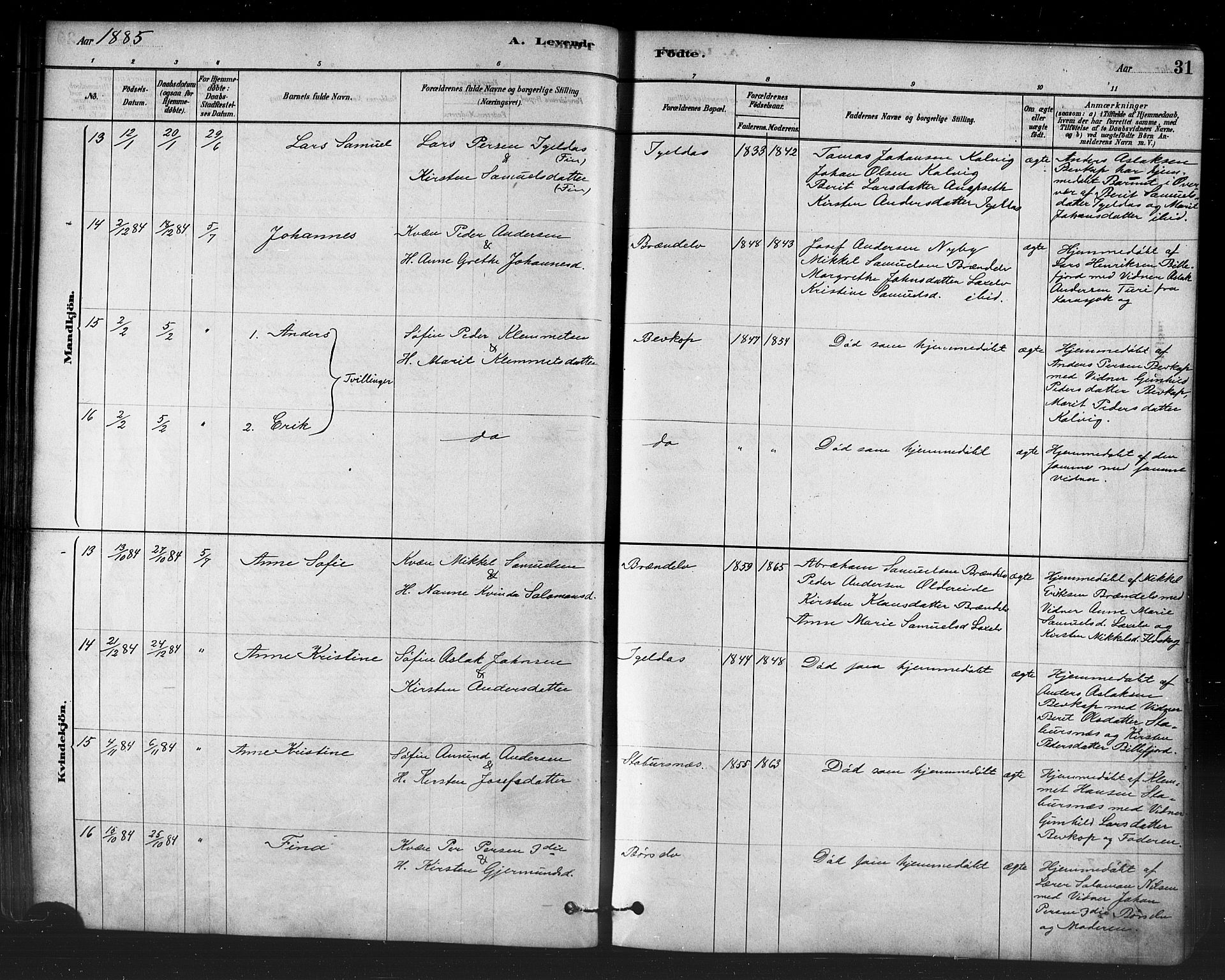 Kistrand/Porsanger sokneprestembete, AV/SATØ-S-1351/H/Ha/L0007.kirke: Parish register (official) no. 7, 1881-1889, p. 31